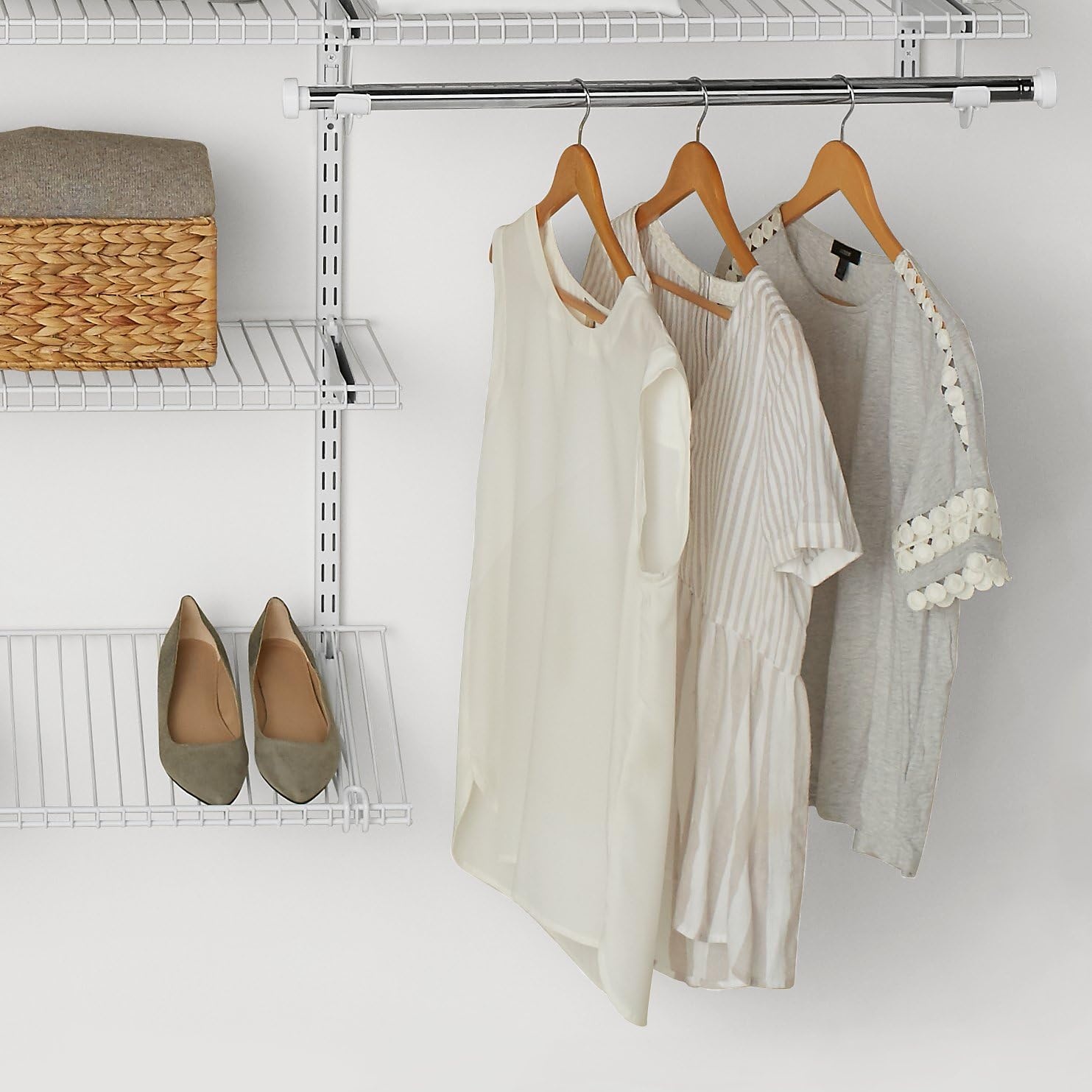 image:imageRubbermaid Configurations Closet Shelves amp Hanging Kit 2 26 Shelves White Custom Pantry Organizer and StorageClothes Rack for HomeLaundryBathroomMudroomPantryLinen Closet