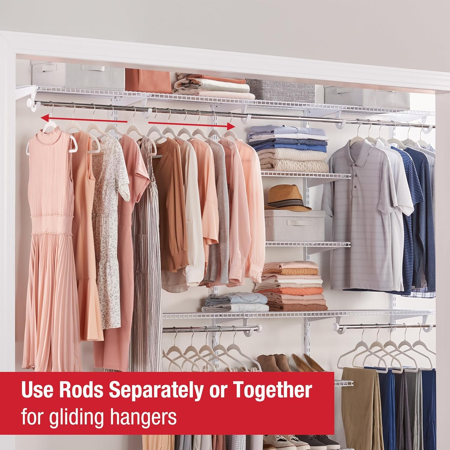 image:imageRubbermaid Configurations Deluxe Custom Closet Kit 36 Ft Adjustable Metal Wire Shelving Titanium Finish Expandable Organization System Hardware Included for Home ClosetPantryLaundryMudroomWhite