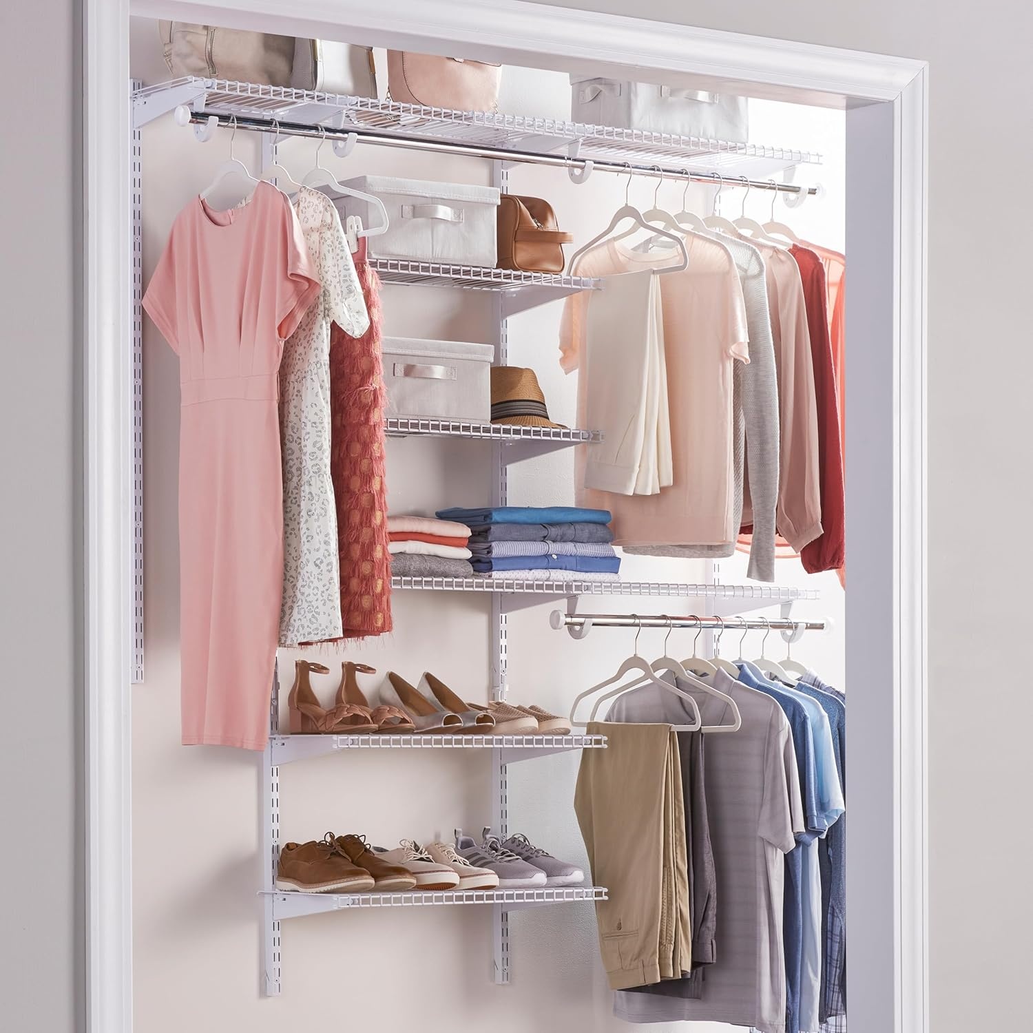 image:imageRubbermaid Configurations Deluxe Custom Closet Kit 36 Ft Adjustable Metal Wire Shelving Titanium Finish Expandable Organization System Hardware Included for Home ClosetPantryLaundryMudroomWhite