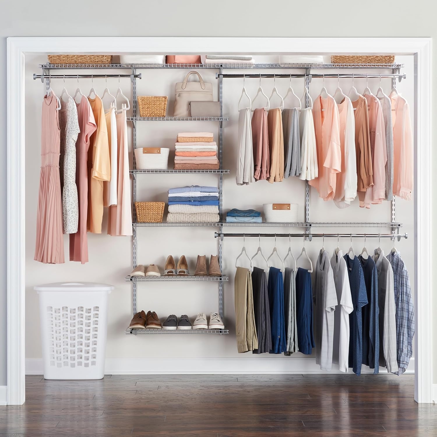 image:imageRubbermaid Configurations Deluxe Custom Closet Kit 36 Ft Adjustable Metal Wire Shelving Titanium Finish Expandable Organization System Hardware Included for Home ClosetPantryLaundryMudroomTitanium