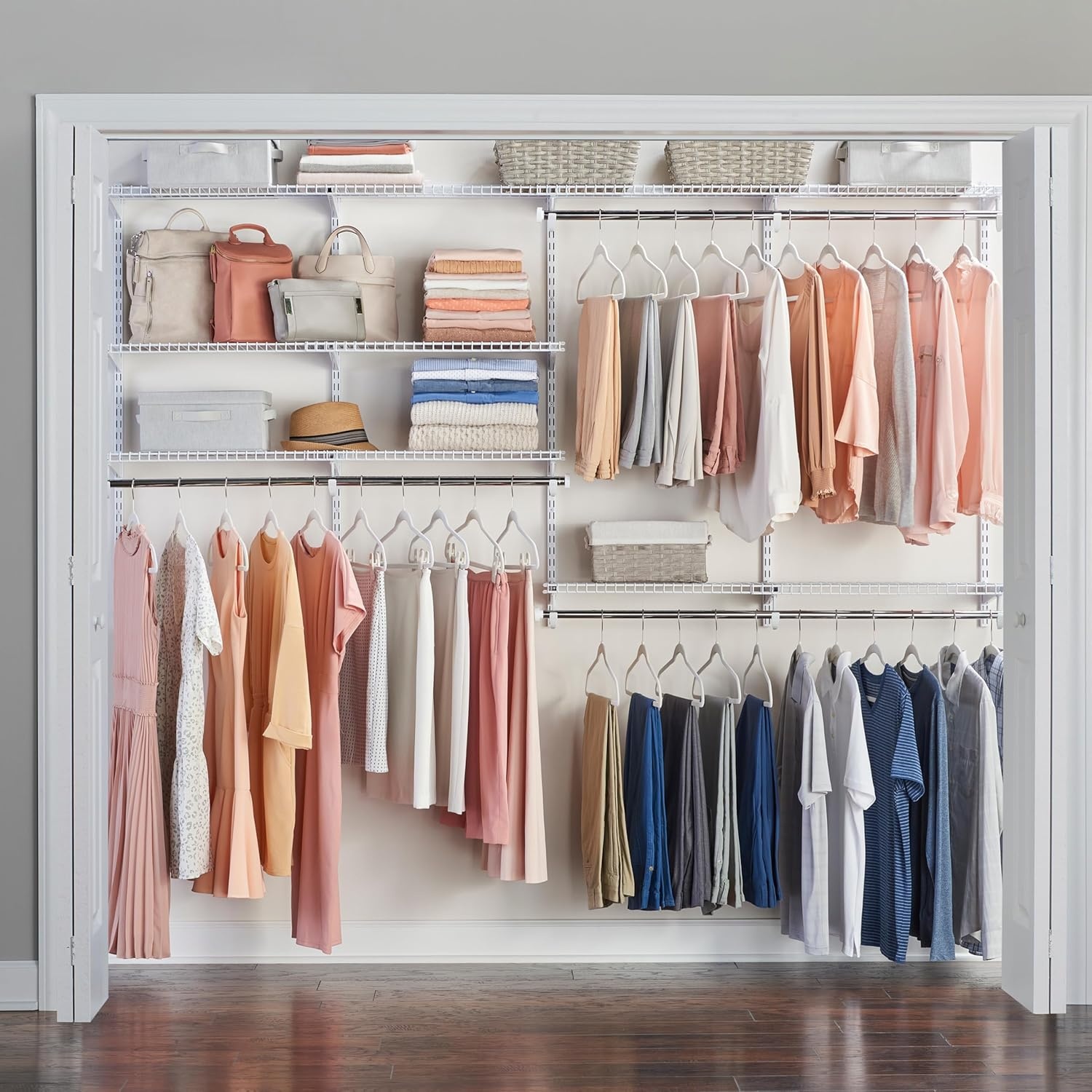 image:imageRubbermaid Configurations Deluxe Custom Closet Kit 36 Ft Adjustable Metal Wire Shelving Titanium Finish Expandable Organization System Hardware Included for Home ClosetPantryLaundryMudroomWhite