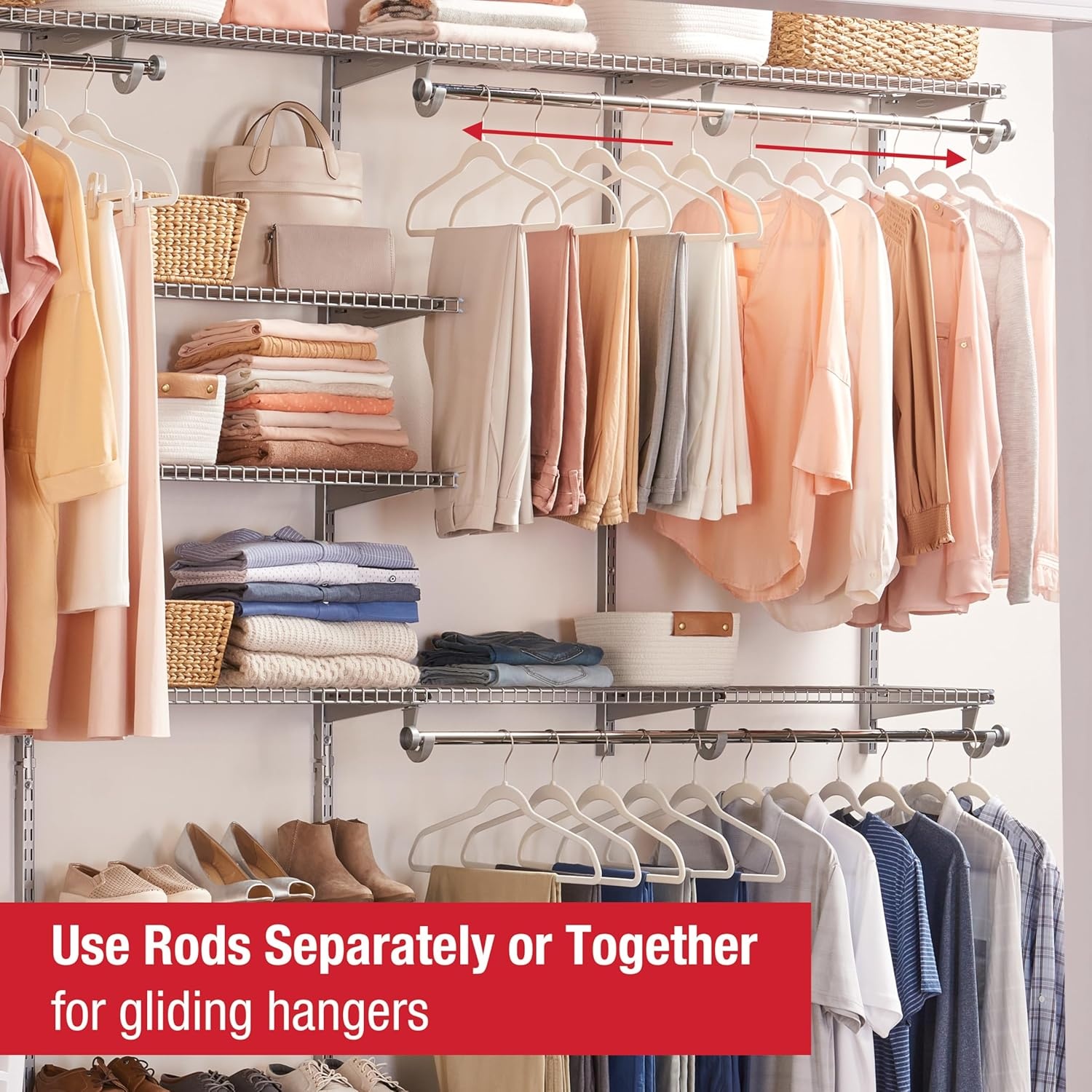 image:imageRubbermaid Configurations Deluxe Custom Closet Kit 36 Ft Adjustable Metal Wire Shelving Titanium Finish Expandable Organization System Hardware Included for Home ClosetPantryLaundryMudroomTitanium