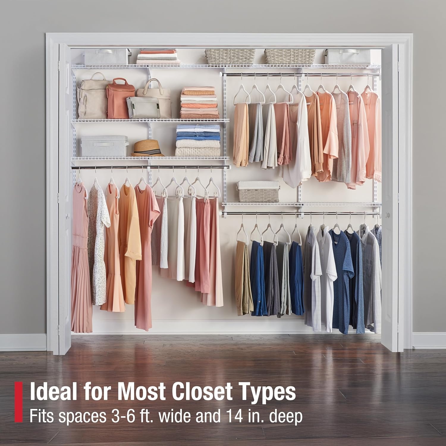 image:imageRubbermaid Configurations Deluxe Custom Closet Kit 36 Ft Adjustable Metal Wire Shelving Titanium Finish Expandable Organization System Hardware Included for Home ClosetPantryLaundryMudroomWhite