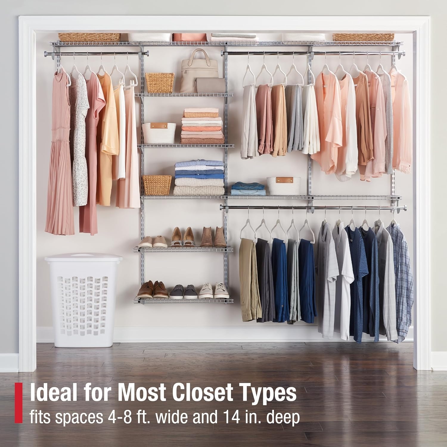 image:imageRubbermaid Configurations Deluxe Custom Closet Kit 36 Ft Adjustable Metal Wire Shelving Titanium Finish Expandable Organization System Hardware Included for Home ClosetPantryLaundryMudroomTitanium