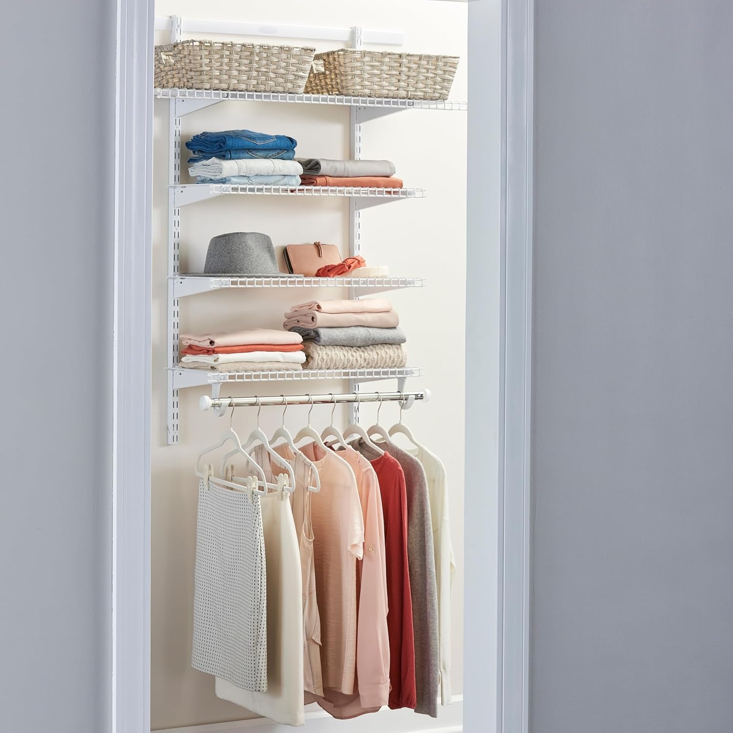 image:imageRubbermaid Configurations Deluxe Custom Closet Kit 36 Ft Adjustable Metal Wire Shelving Titanium Finish Expandable Organization System Hardware Included for Home ClosetPantryLaundryMudroomWhite