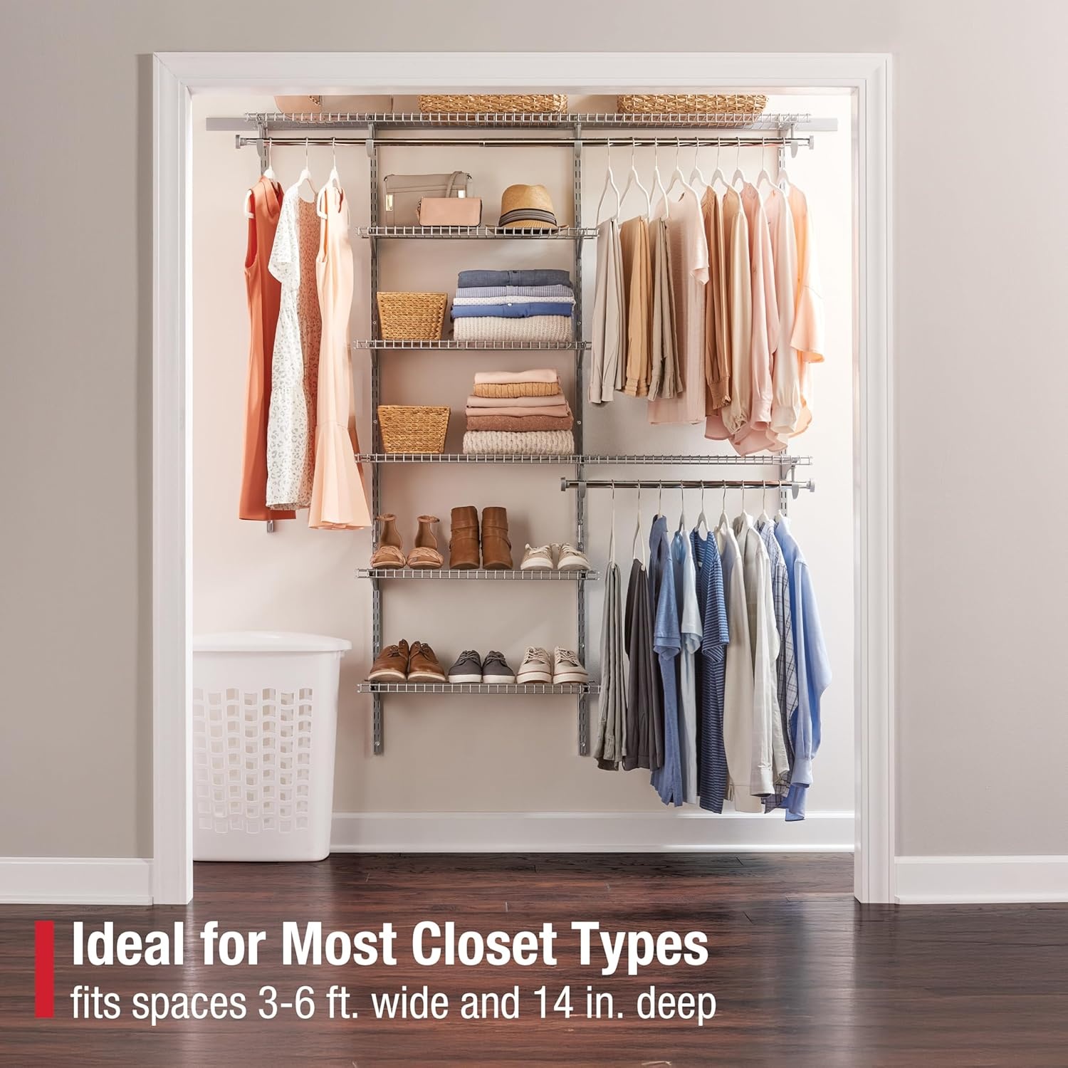 image:imageRubbermaid Configurations Deluxe Custom Closet Kit 36 Ft Adjustable Metal Wire Shelving Titanium Finish Expandable Organization System Hardware Included for Home ClosetPantryLaundryMudroomTitanium