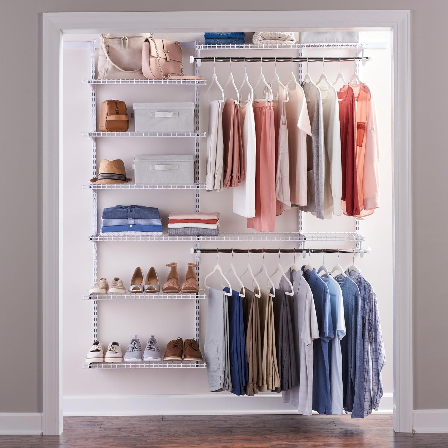 image:imageRubbermaid Configurations Deluxe Custom Closet Kit 36 Ft Adjustable Metal Wire Shelving Titanium Finish Expandable Organization System Hardware Included for Home ClosetPantryLaundryMudroomWhite