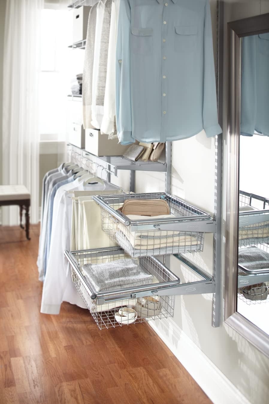 image:imageRubbermaid Configurations Sliding Basket for Closet Drawer Organization Titanium Sturdy Slide Out Basket for HomeLaundryBathroomMudroomPantryLinen ClosetTitanium