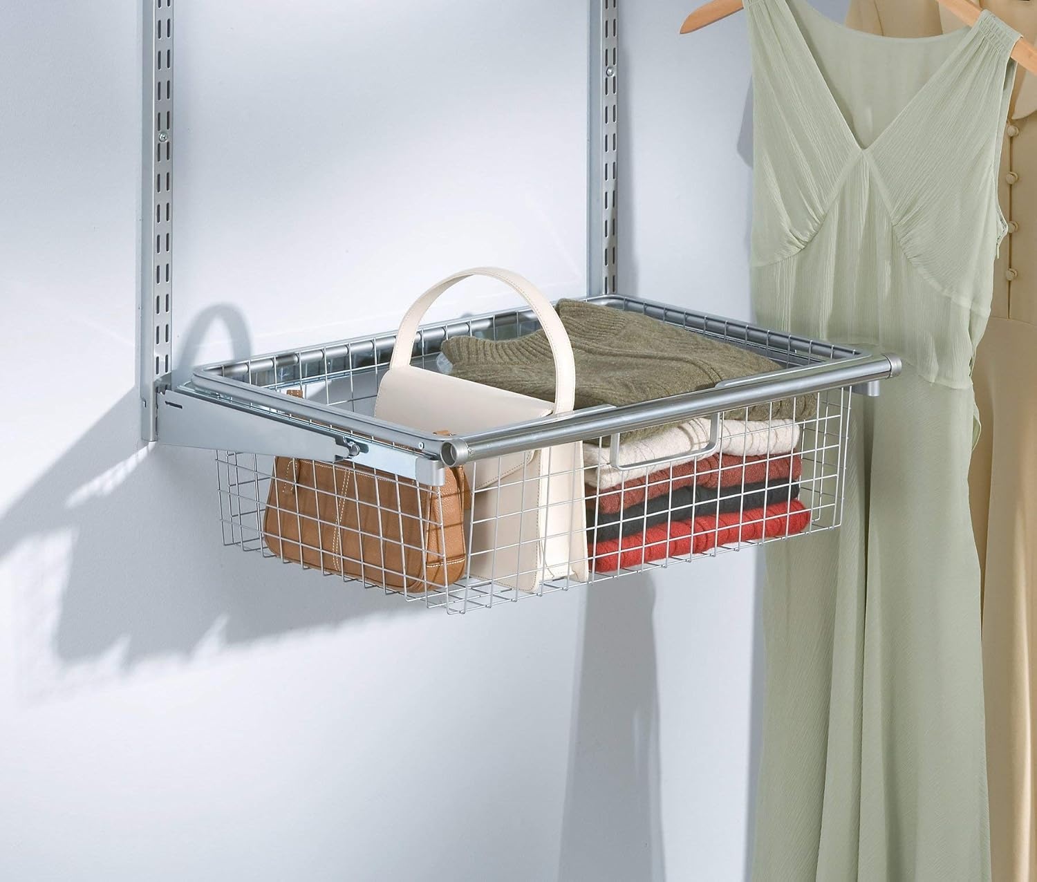 image:imageRubbermaid Configurations Sliding Basket for Closet Drawer Organization Titanium Sturdy Slide Out Basket for HomeLaundryBathroomMudroomPantryLinen ClosetTitanium