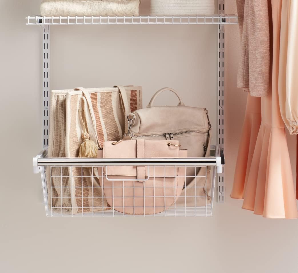 image:imageRubbermaid Configurations Sliding Basket for Closet Drawer Organization White Sturdy Slide Out Basket for HomeLaundryBathroomMudroomPantryLinen Closet