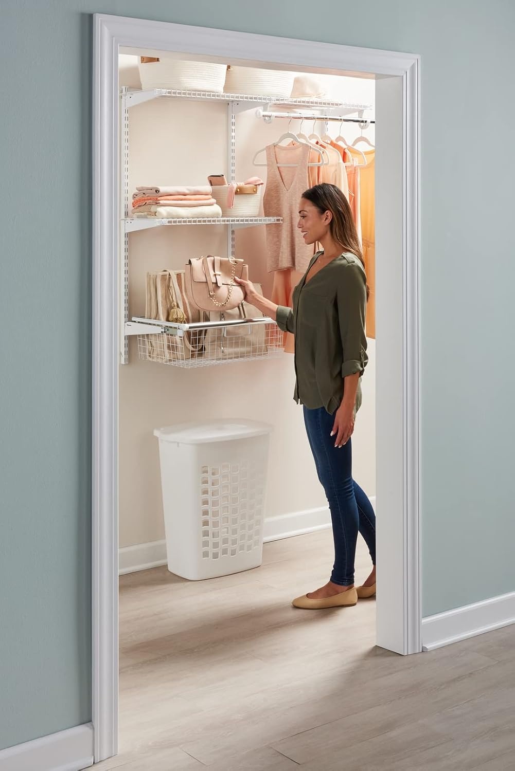 image:imageRubbermaid Configurations Sliding Basket for Closet Drawer Organization White Sturdy Slide Out Basket for HomeLaundryBathroomMudroomPantryLinen Closet