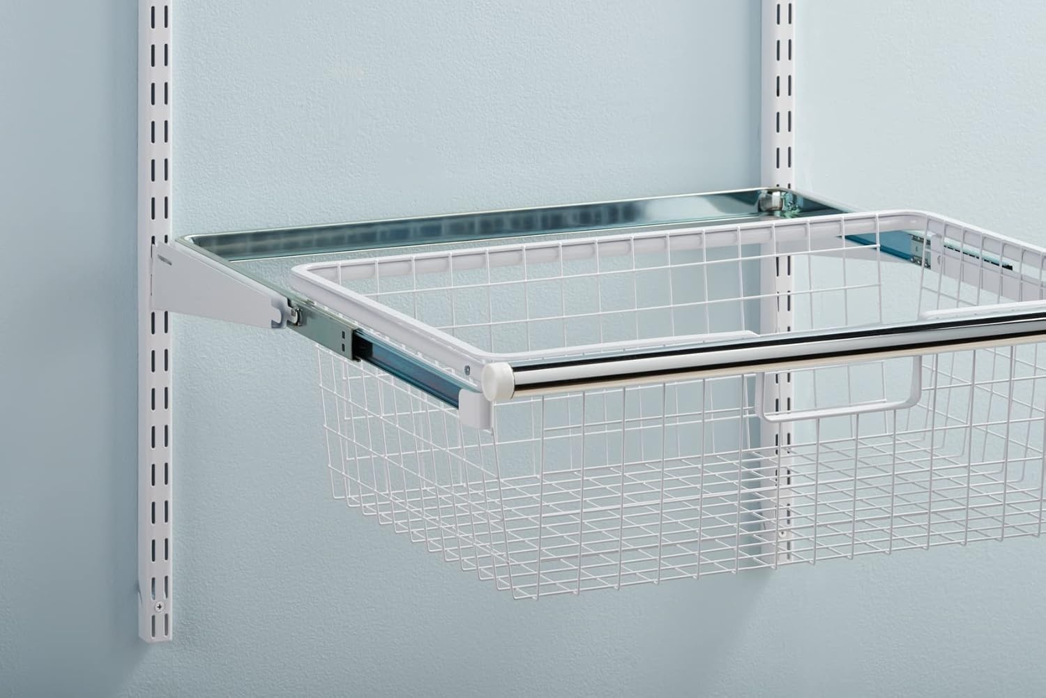 image:imageRubbermaid Configurations Sliding Basket for Closet Drawer Organization White Sturdy Slide Out Basket for HomeLaundryBathroomMudroomPantryLinen Closet