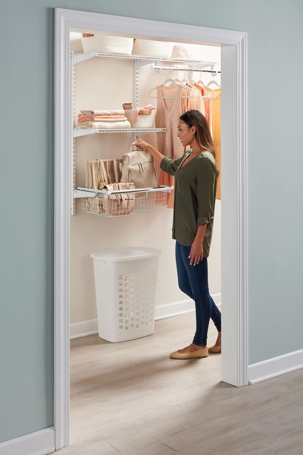 image:imageRubbermaid Configurations Sliding Basket for Closet Drawer Organization White Sturdy Slide Out Basket for HomeLaundryBathroomMudroomPantryLinen Closet