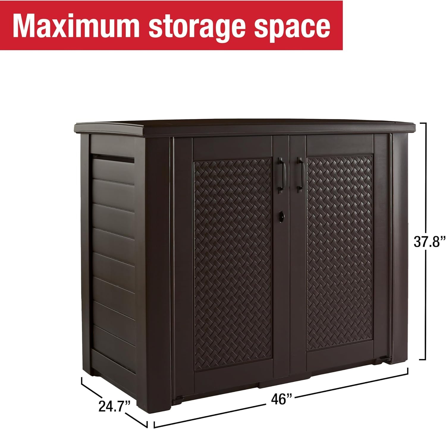 image:imageRubbermaid Decorative Outdoor Storage Cabinet 123 Gal Weather Resistant Brown Organization for HomeBackyardPool ChemicalsToysGarden ToolsPorchPatio CushionsBlack Oak