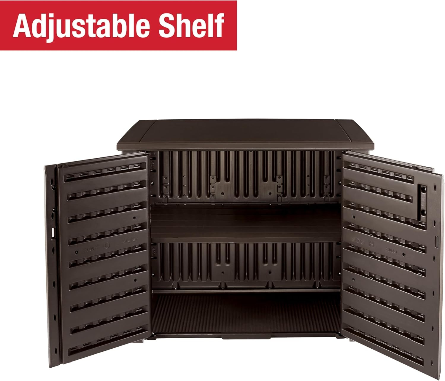 image:imageRubbermaid Decorative Outdoor Storage Cabinet 123 Gal Weather Resistant Brown Organization for HomeBackyardPool ChemicalsToysGarden ToolsPorchPatio CushionsDark Teak
