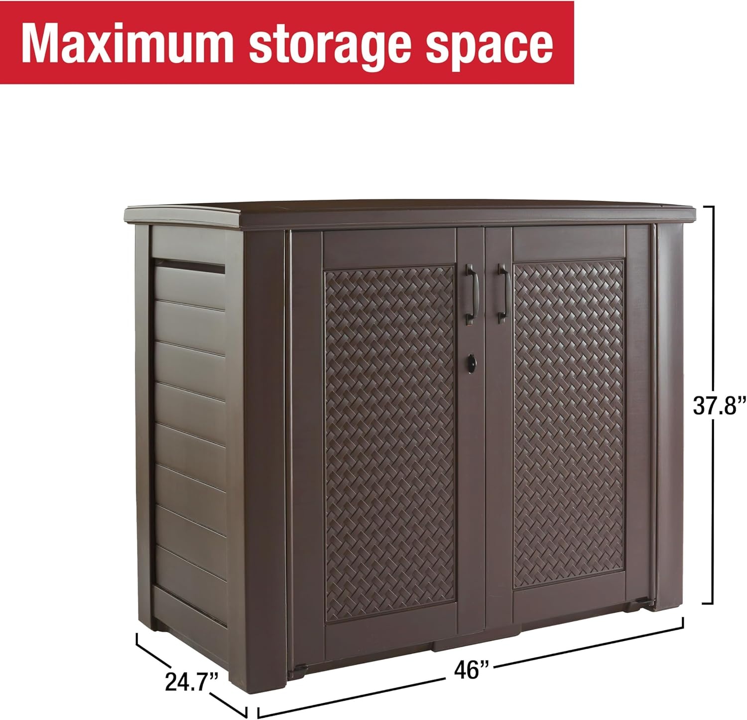 image:imageRubbermaid Decorative Outdoor Storage Cabinet 123 Gal Weather Resistant Brown Organization for HomeBackyardPool ChemicalsToysGarden ToolsPorchPatio CushionsDark Teak