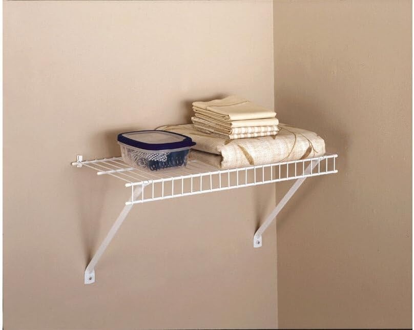 image:imageRubbermaid Direct Wall Mount Closet Shelf 6 Ft Wide Mounting Hardware Kit Included White Wire Shelving Organizer System for HomeLaundryBathroomMudroomPantryLinen Closet2 Length