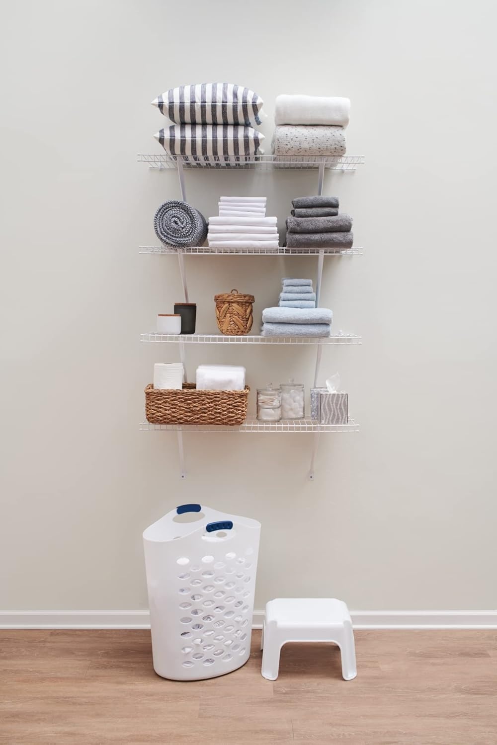 image:imageRubbermaid Direct Wall Mount Closet Shelf 6 Ft Wide Mounting Hardware Kit Included White Wire Shelving Organizer System for HomeLaundryBathroomMudroomPantryLinen Closet3 Length