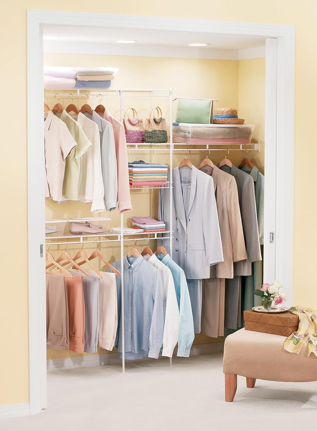 image:imageRubbermaid Direct Wall Mount Closet Shelf 6 Ft Wide Mounting Hardware Kit Included White Wire Shelving Organizer System for HomeLaundryBathroomMudroomPantryLinen Closet658 Lengths