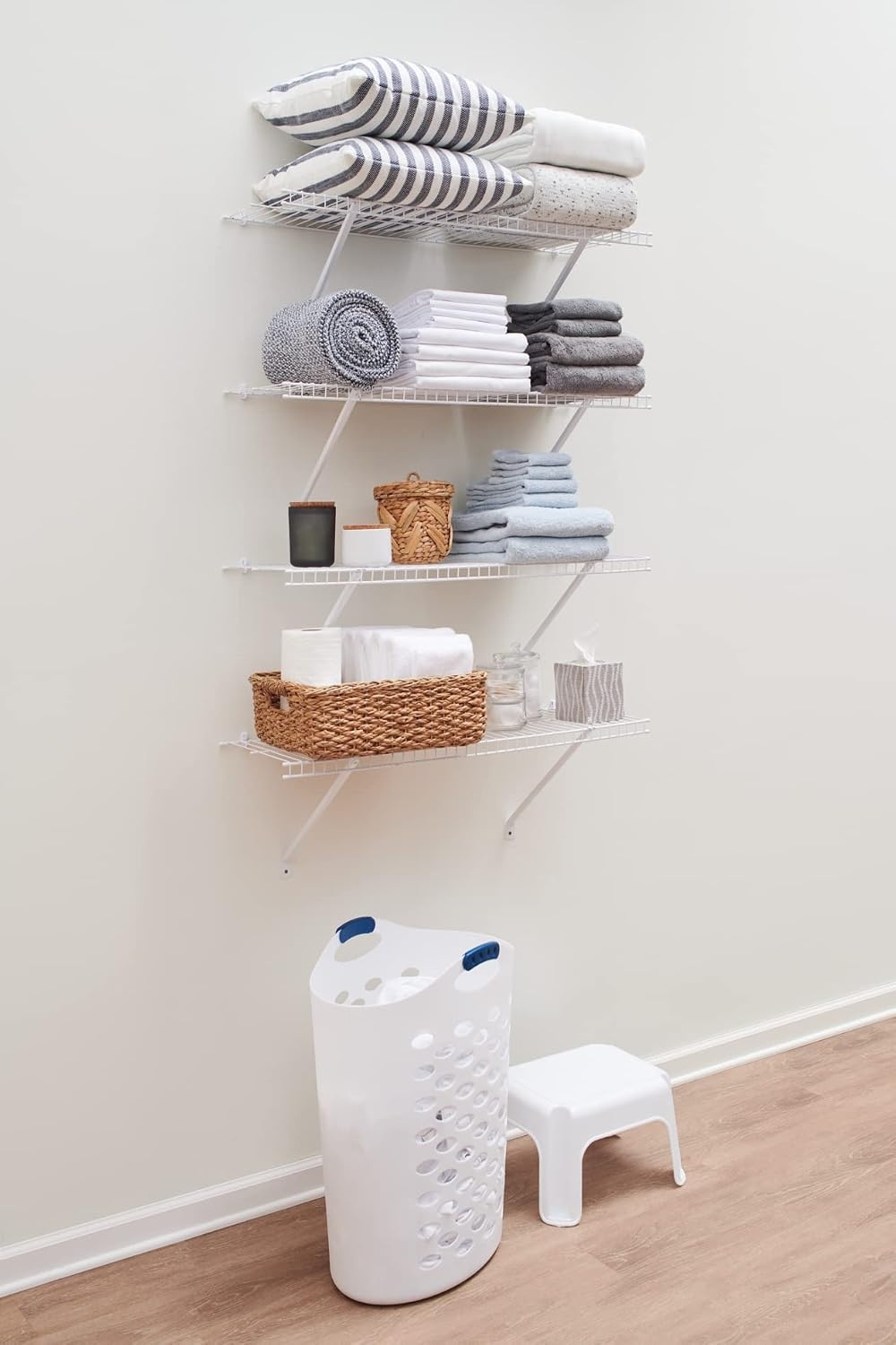 image:imageRubbermaid Direct Wall Mount Closet Shelf 6 Ft Wide Mounting Hardware Kit Included White Wire Shelving Organizer System for HomeLaundryBathroomMudroomPantryLinen Closet3 Length