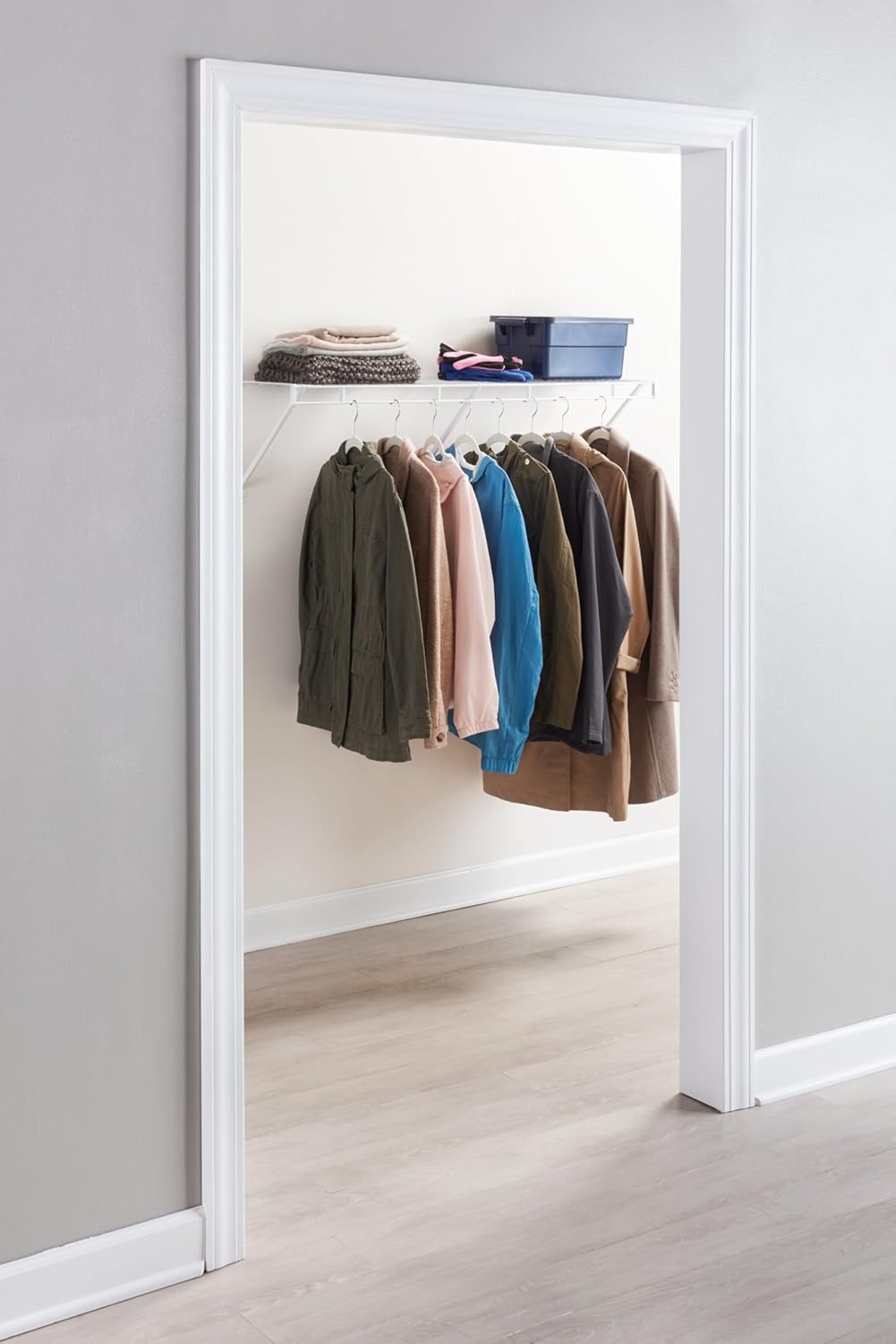 image:imageRubbermaid Direct Wall Mount Closet Shelf 6 Ft Wide Mounting Hardware Kit Included White Wire Shelving Organizer System for HomeLaundryBathroomMudroomPantryLinen Closet4 Length