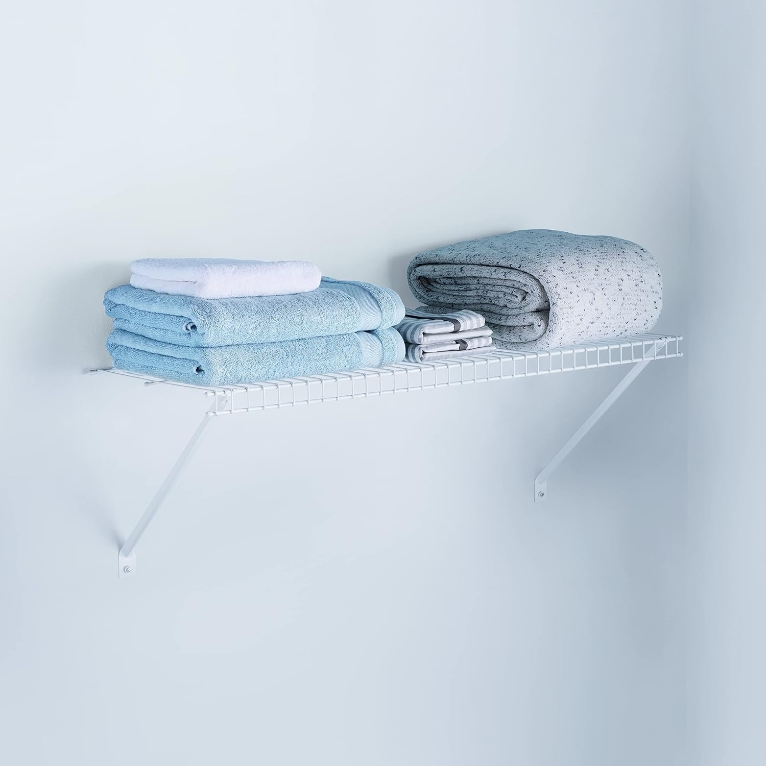 image:imageRubbermaid Direct Wall Mount Closet Shelf 6 Ft Wide Mounting Hardware Kit Included White Wire Shelving Organizer System for HomeLaundryBathroomMudroomPantryLinen Closet3 Length