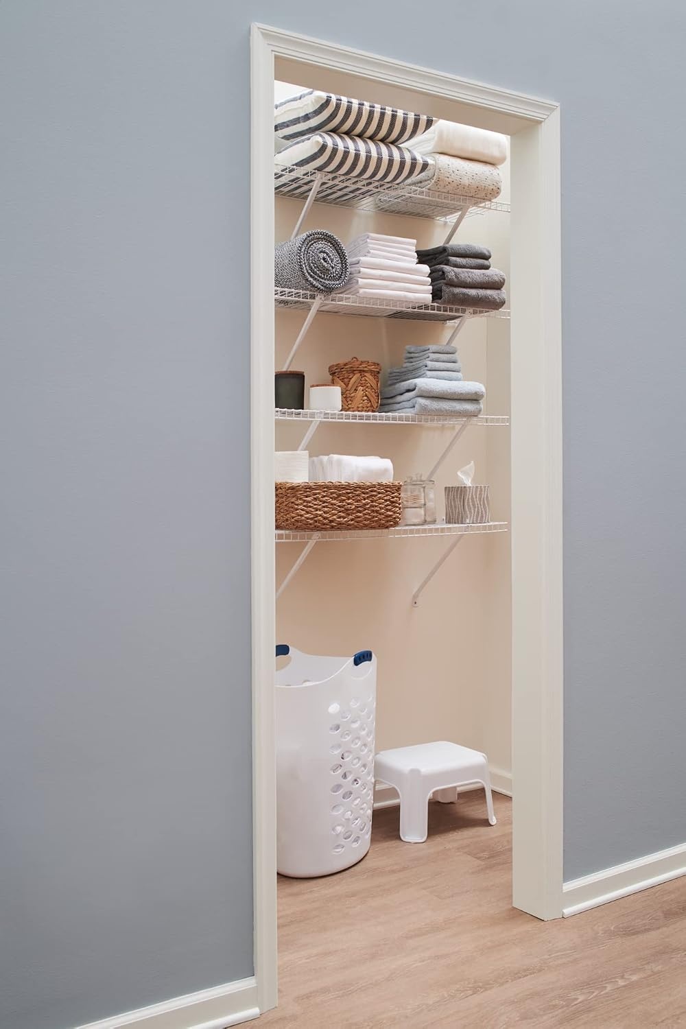 image:imageRubbermaid Direct Wall Mount Closet Shelf 6 Ft Wide Mounting Hardware Kit Included White Wire Shelving Organizer System for HomeLaundryBathroomMudroomPantryLinen Closet3 Length