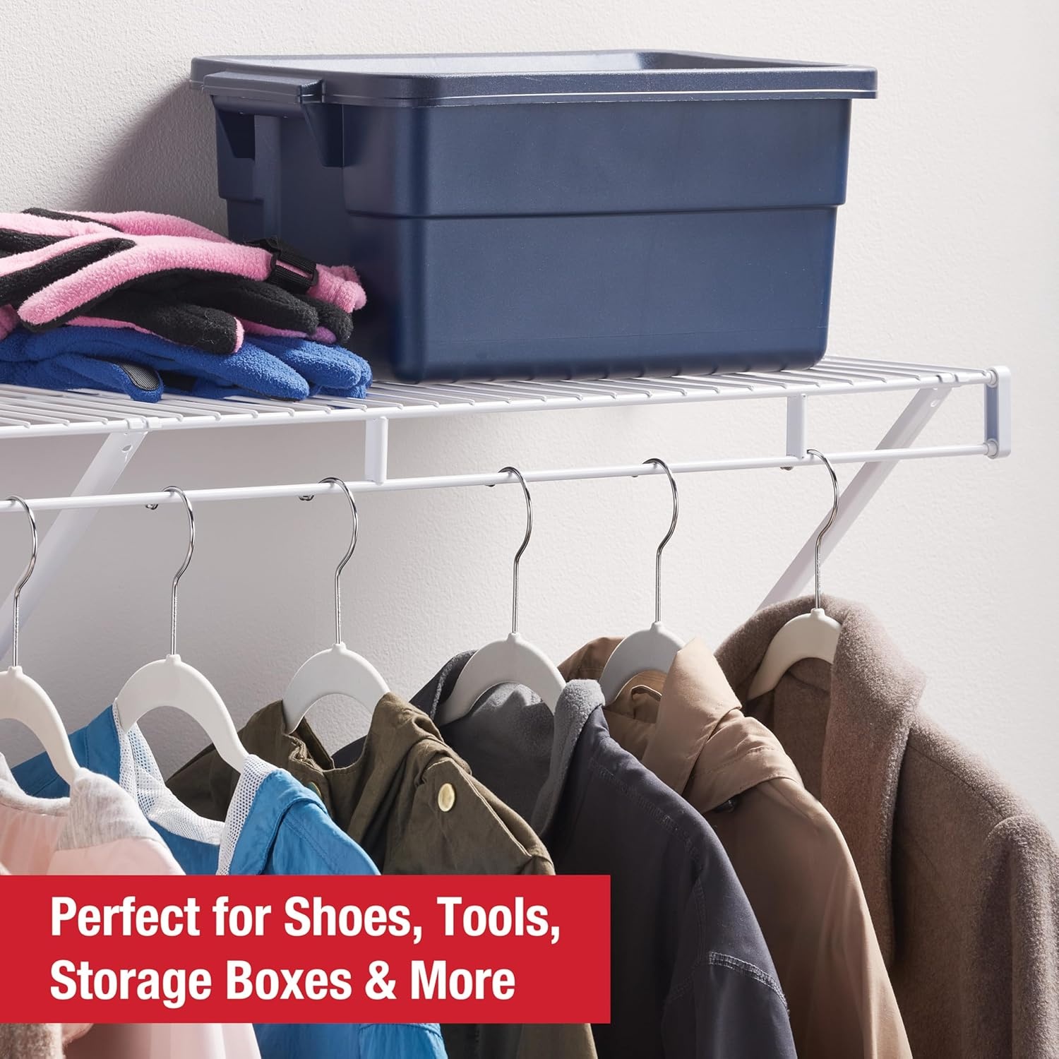 image:imageRubbermaid Direct Wall Mount Closet Shelf 6 Ft Wide Mounting Hardware Kit Included White Wire Shelving Organizer System for HomeLaundryBathroomMudroomPantryLinen Closet4 Length