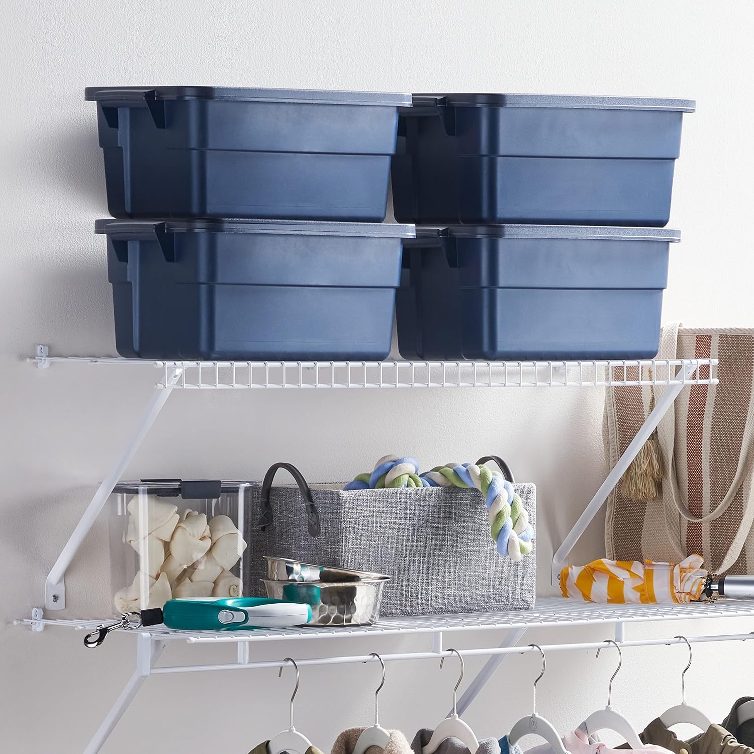 image:imageRubbermaid Direct Wall Mount Closet Shelf 6 Ft Wide Mounting Hardware Kit Included White Wire Shelving Organizer System for HomeLaundryBathroomMudroomPantryLinen Closet3 Length