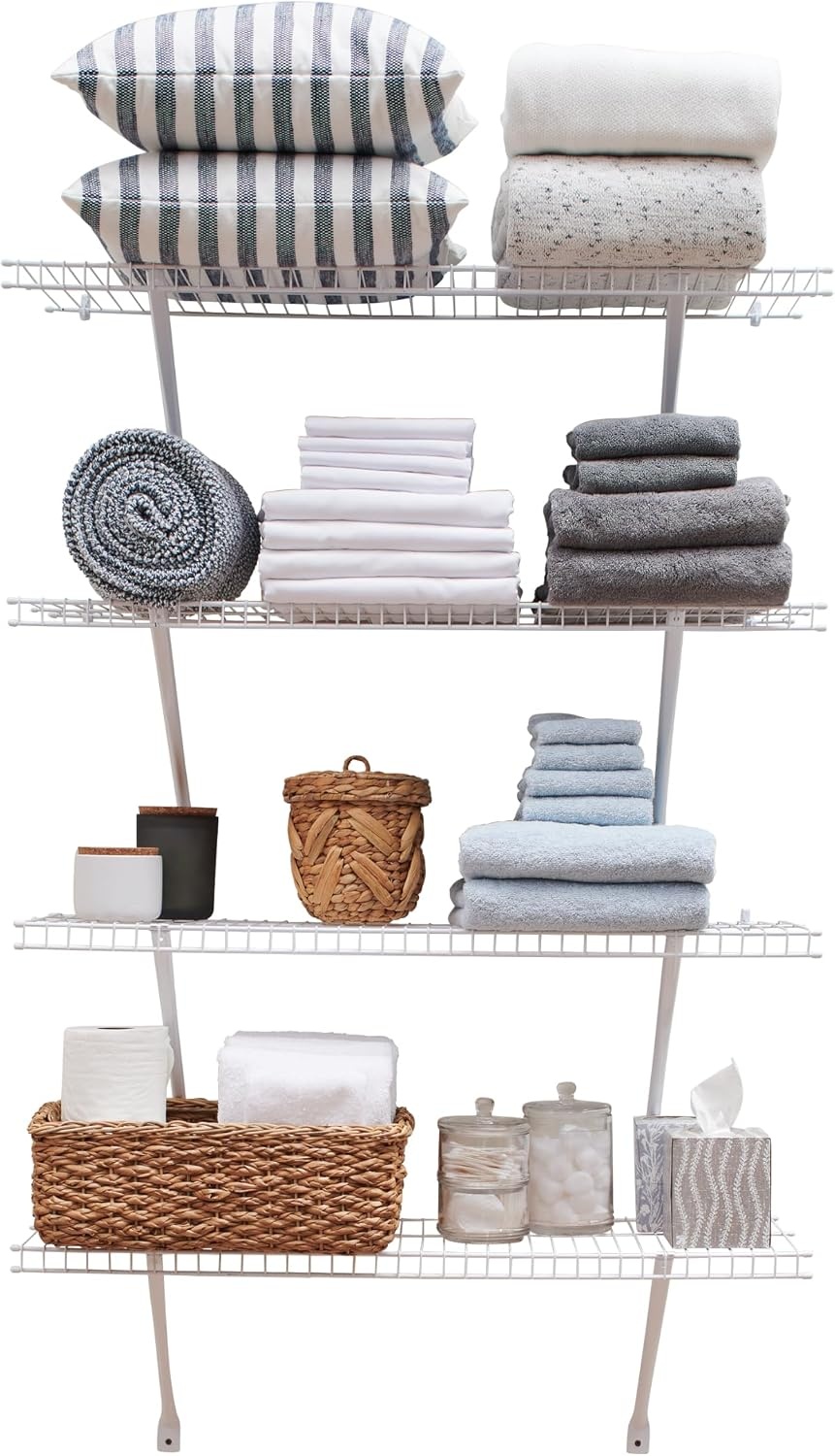 image:imageRubbermaid Direct Wall Mount Closet Shelf 6 Ft Wide Mounting Hardware Kit Included White Wire Shelving Organizer System for HomeLaundryBathroomMudroomPantryLinen Closet3 Length