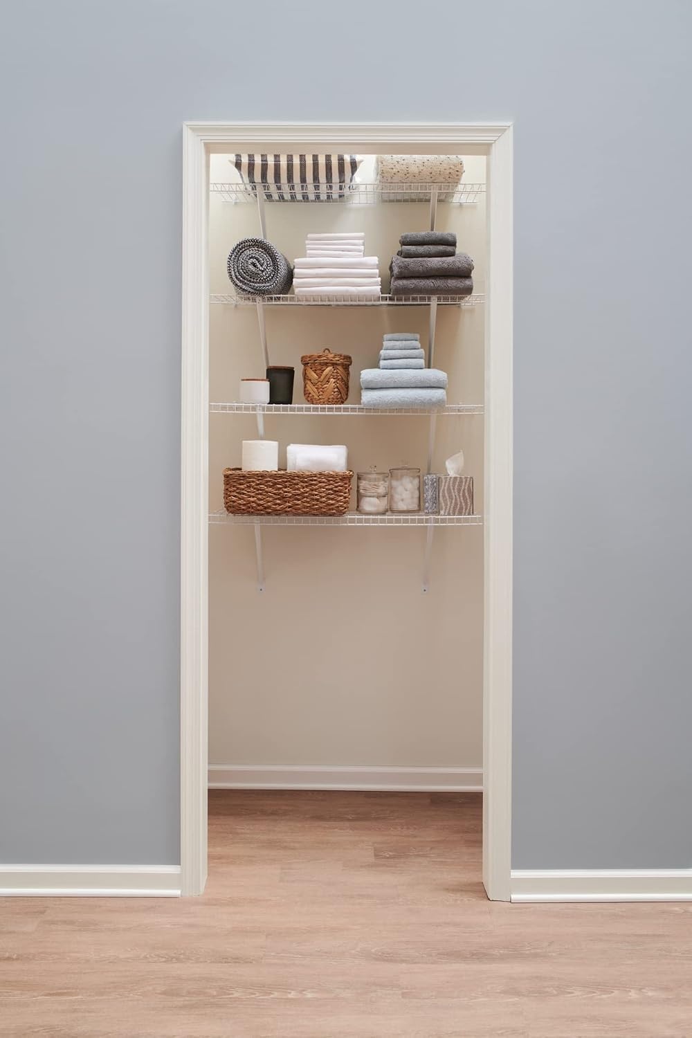 image:imageRubbermaid Direct Wall Mount Closet Shelf 6 Ft Wide Mounting Hardware Kit Included White Wire Shelving Organizer System for HomeLaundryBathroomMudroomPantryLinen Closet3 Length