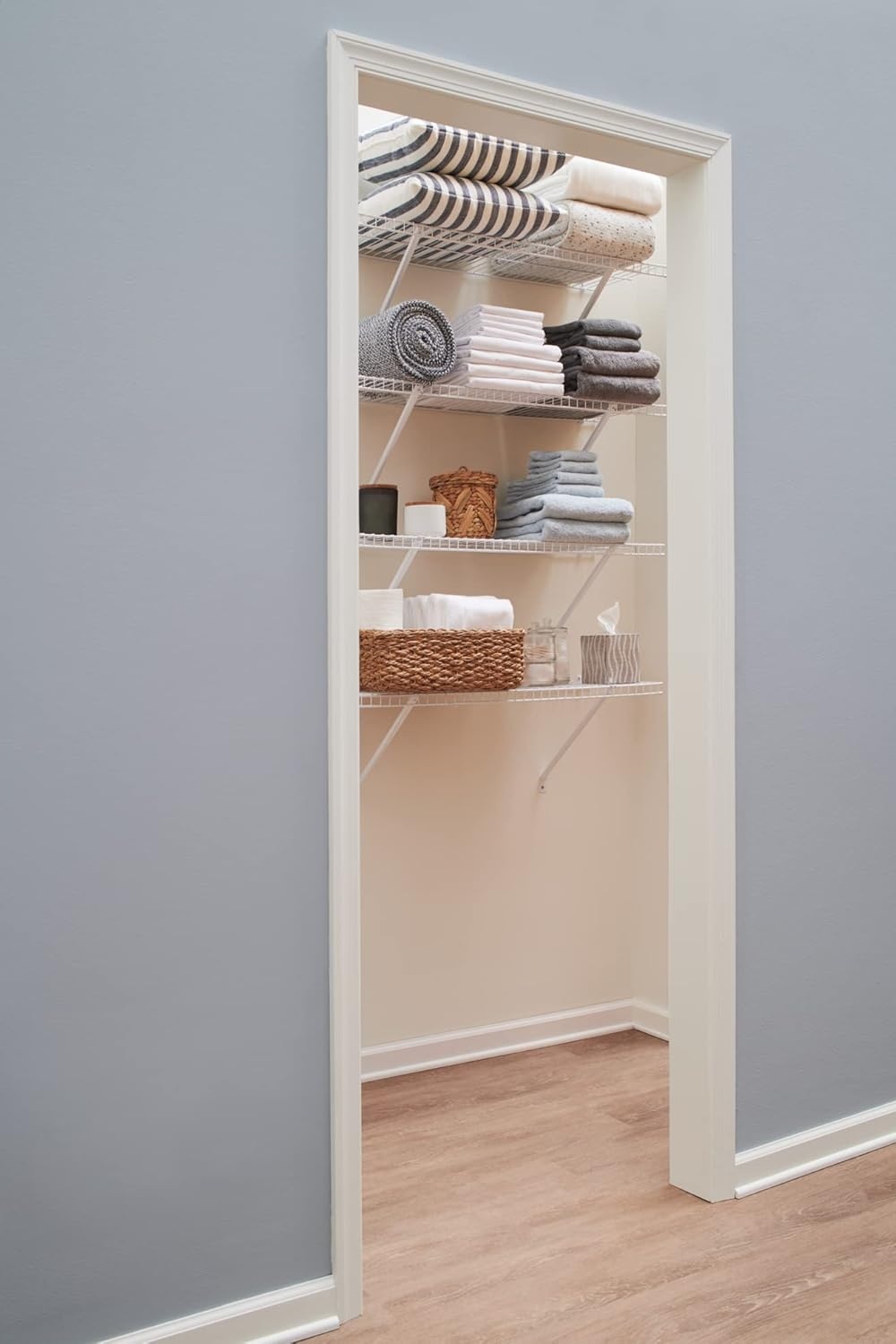 image:imageRubbermaid Direct Wall Mount Closet Shelf 6 Ft Wide Mounting Hardware Kit Included White Wire Shelving Organizer System for HomeLaundryBathroomMudroomPantryLinen Closet3 Length