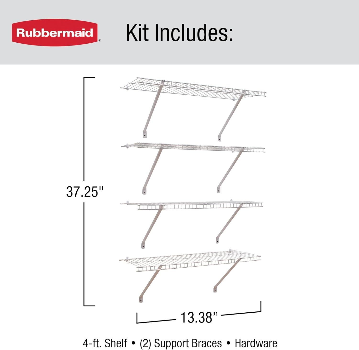 image:imageRubbermaid Direct Wall Mount Closet Shelf 6 Ft Wide Mounting Hardware Kit Included White Wire Shelving Organizer System for HomeLaundryBathroomMudroomPantryLinen Closet3 Length