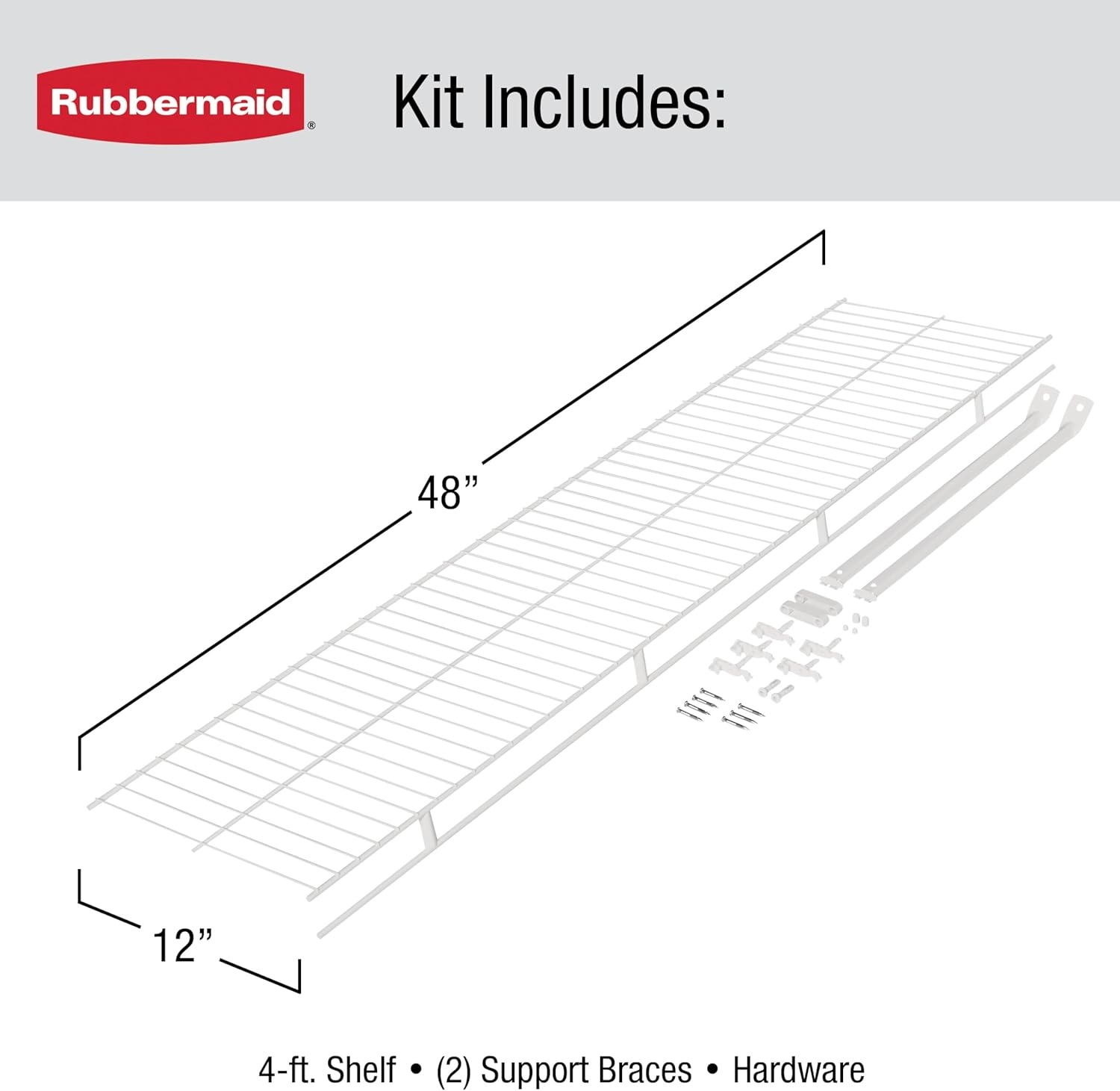 image:imageRubbermaid Direct Wall Mount Closet Shelf 6 Ft Wide Mounting Hardware Kit Included White Wire Shelving Organizer System for HomeLaundryBathroomMudroomPantryLinen Closet4 Length