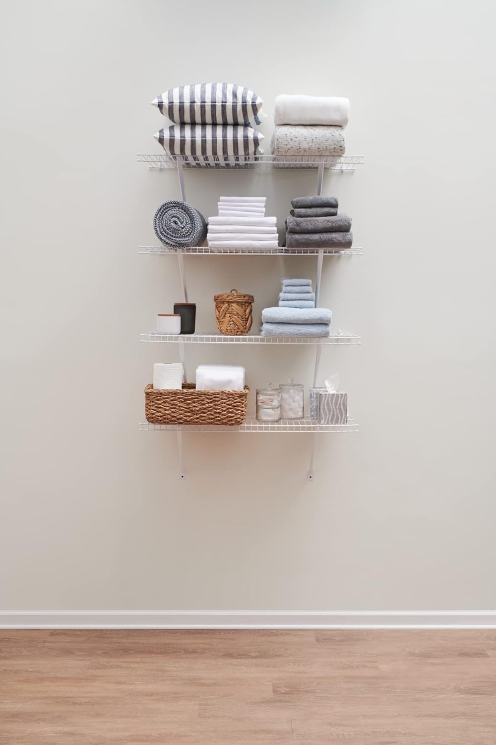 image:imageRubbermaid Direct Wall Mount Closet Shelf 6 Ft Wide Mounting Hardware Kit Included White Wire Shelving Organizer System for HomeLaundryBathroomMudroomPantryLinen Closet3 Length