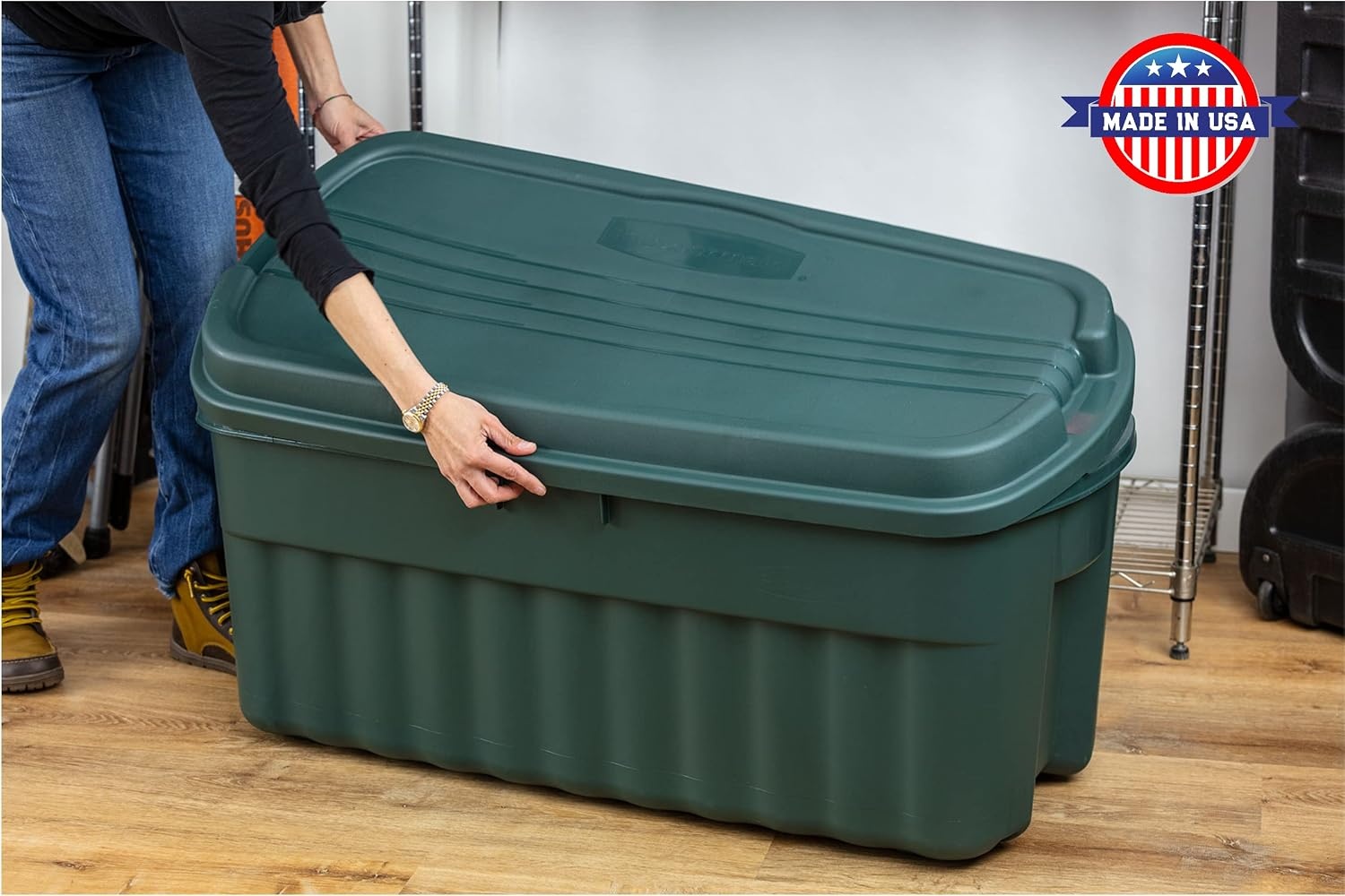 image:imageRubbermaid ECOSense Storage Containers with Lids 54 Gal Pack of 2 Durable and Reusable Stackable Storage Bins for Garage or Home Organization Made From Recycled Materials54 Gal 2 Pack