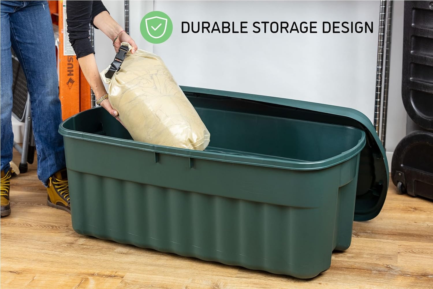 image:imageRubbermaid ECOSense Storage Containers with Lids 54 Gal Pack of 2 Durable and Reusable Stackable Storage Bins for Garage or Home Organization Made From Recycled Materials54 Gal 2 Pack