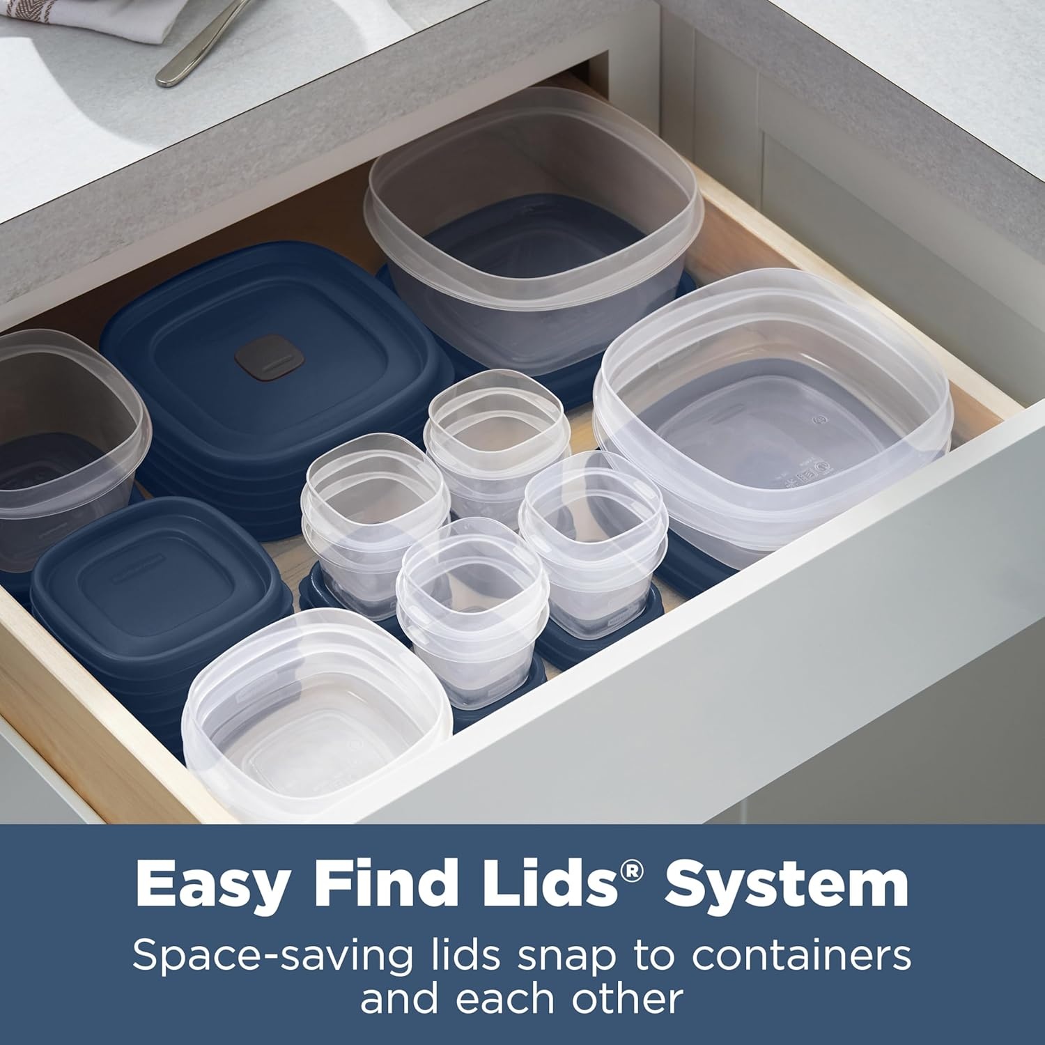image:imageRubbermaid Easy Find Lids Food Storage Containers with Vented Lids 26 Piece Set Blue