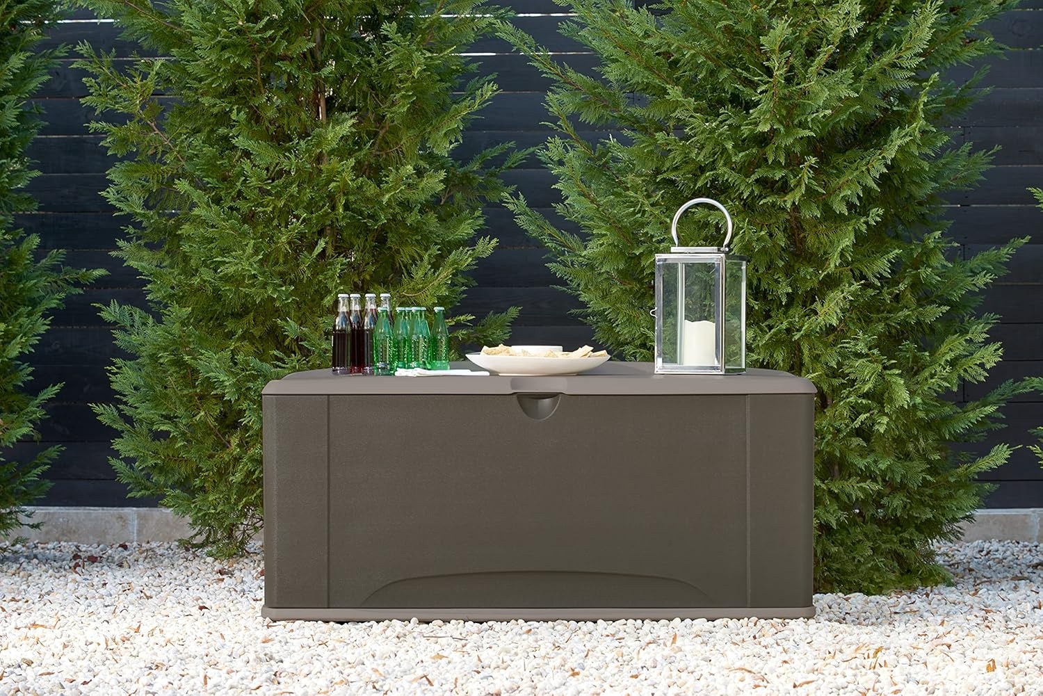 image:imageRubbermaid Extra Large Resin Outdoor Storage Deck Box with Seat 120 Gal Weather Resistant Brown Deck Organization for HomeBackyardPool ChemicalsToysGarden ToolsPorchPatio CushionsExtra Large