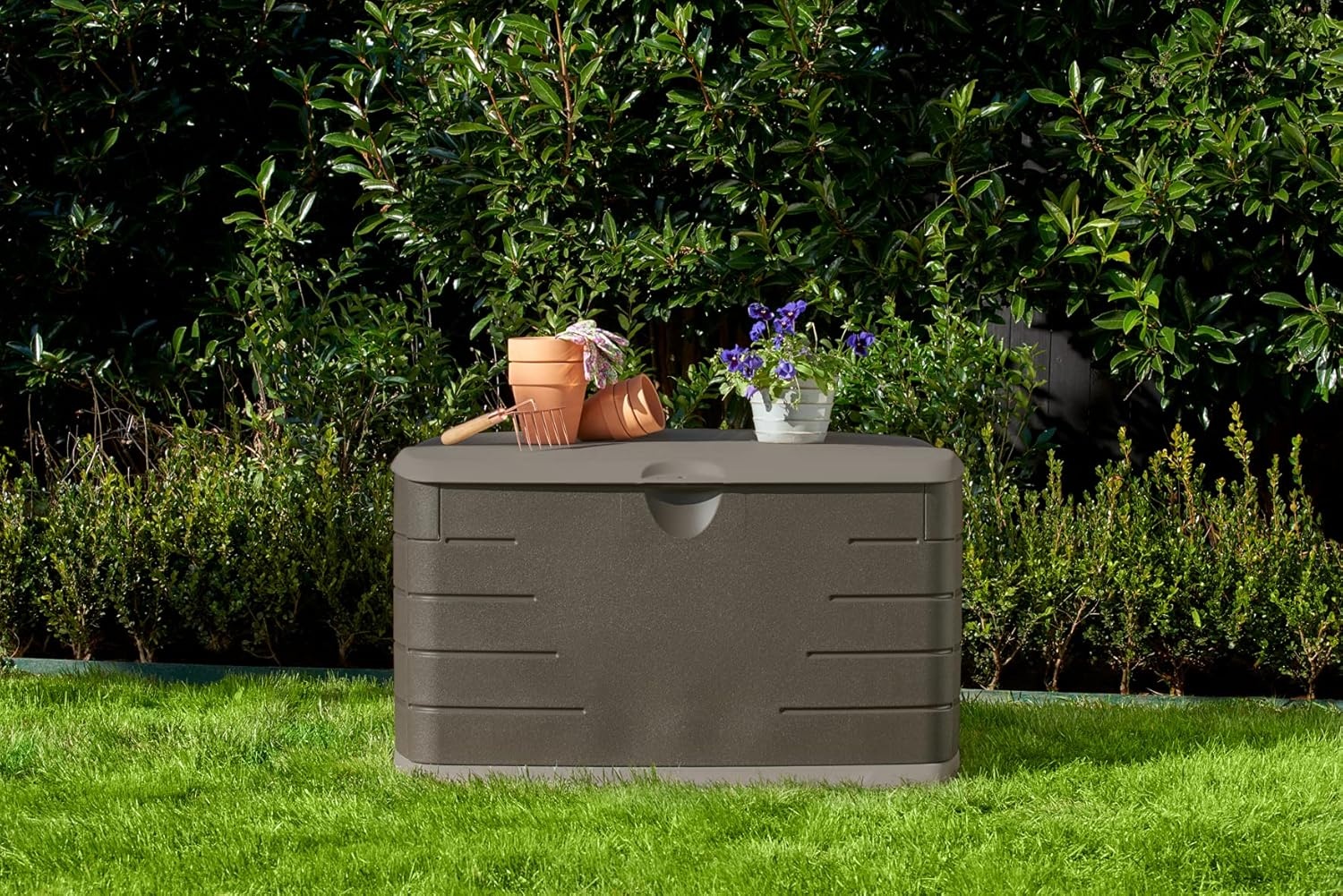 image:imageRubbermaid Extra Large Resin Outdoor Storage Deck Box with Seat 120 Gal Weather Resistant Brown Deck Organization for HomeBackyardPool ChemicalsToysGarden ToolsPorchPatio CushionsMedium