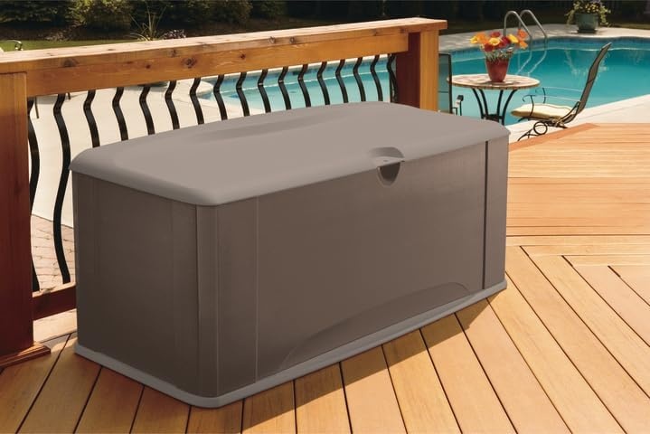 image:imageRubbermaid Extra Large Resin Outdoor Storage Deck Box with Seat 120 Gal Weather Resistant Brown Deck Organization for HomeBackyardPool ChemicalsToysGarden ToolsPorchPatio CushionsExtra Large