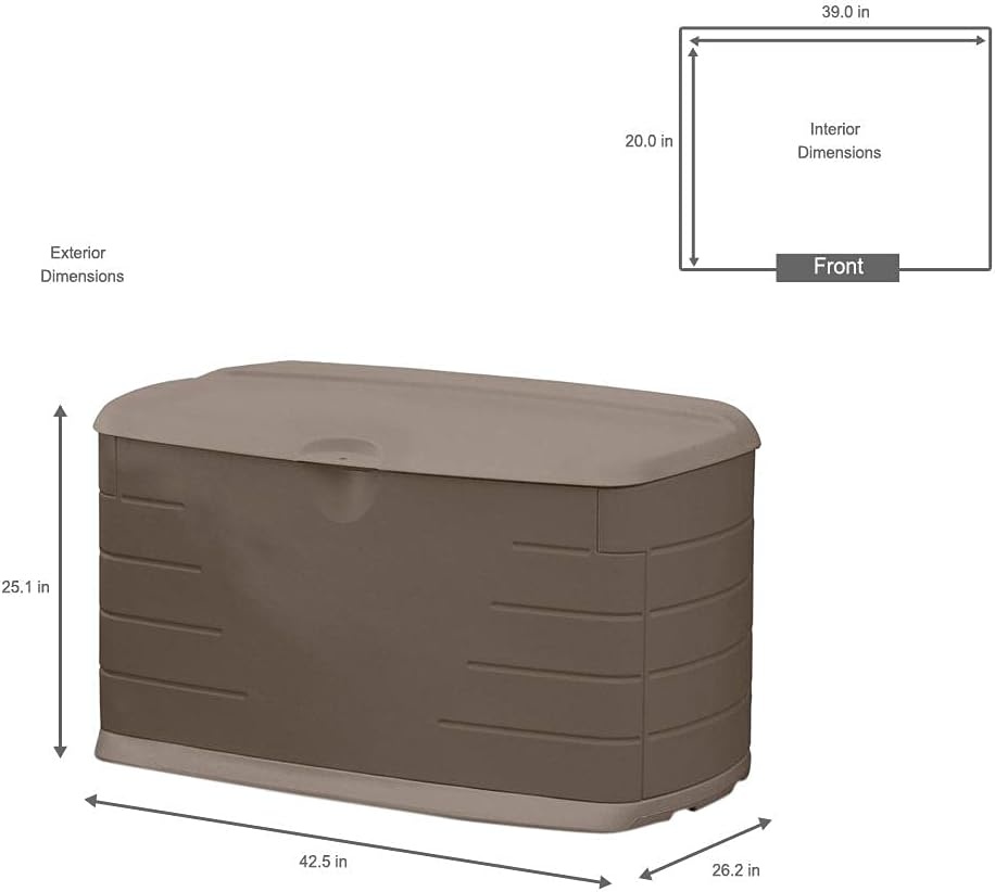 image:imageRubbermaid Extra Large Resin Outdoor Storage Deck Box with Seat 120 Gal Weather Resistant Brown Deck Organization for HomeBackyardPool ChemicalsToysGarden ToolsPorchPatio CushionsMedium