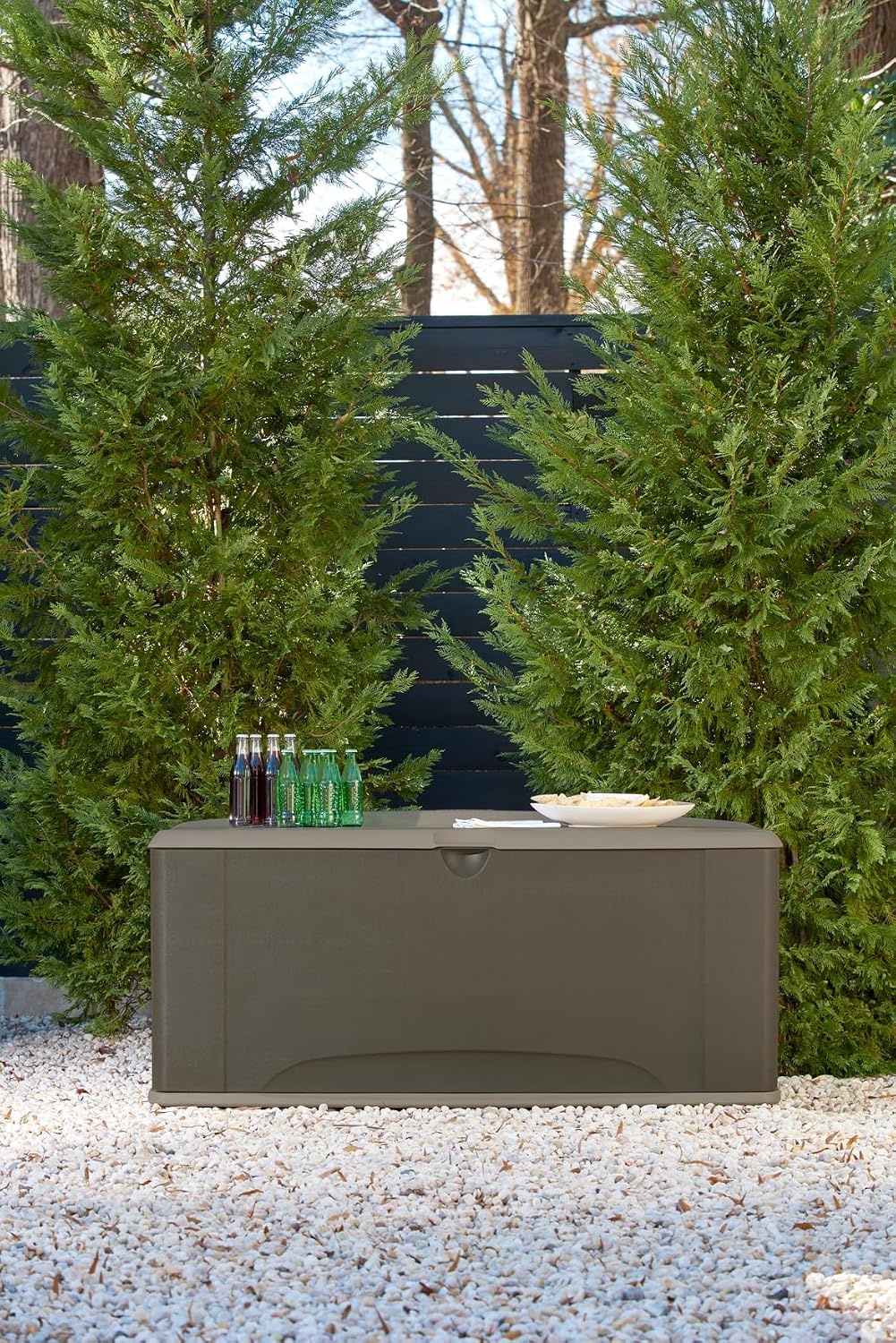 image:imageRubbermaid Extra Large Resin Outdoor Storage Deck Box with Seat 120 Gal Weather Resistant Brown Deck Organization for HomeBackyardPool ChemicalsToysGarden ToolsPorchPatio CushionsExtra Large