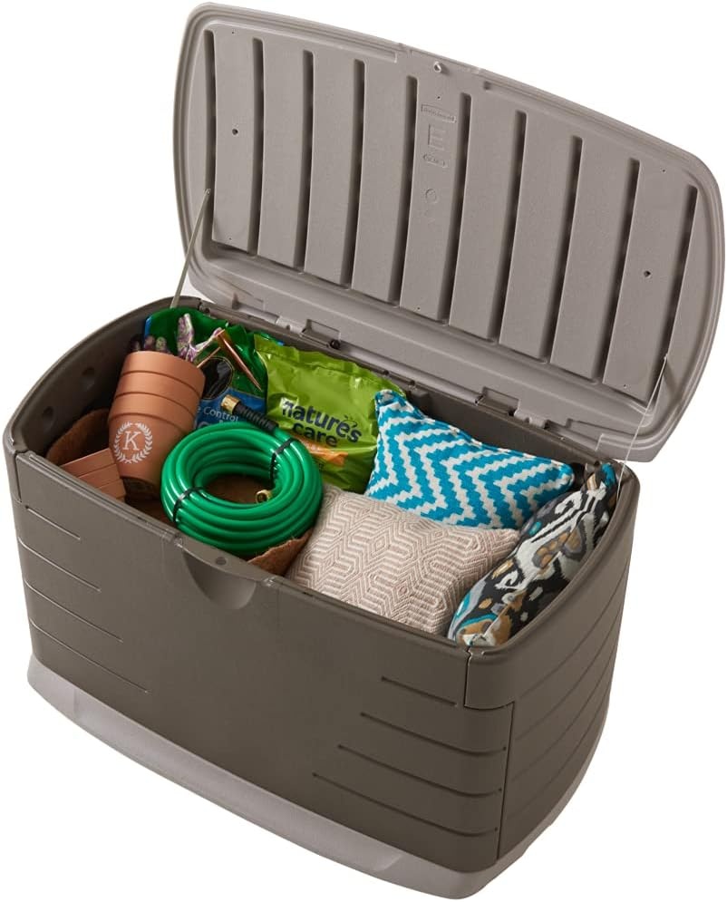 image:imageRubbermaid Extra Large Resin Outdoor Storage Deck Box with Seat 120 Gal Weather Resistant Brown Deck Organization for HomeBackyardPool ChemicalsToysGarden ToolsPorchPatio CushionsMedium