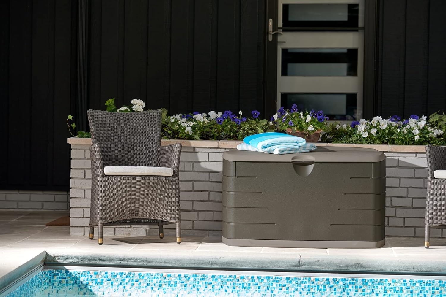 image:imageRubbermaid Extra Large Resin Outdoor Storage Deck Box with Seat 120 Gal Weather Resistant Brown Deck Organization for HomeBackyardPool ChemicalsToysGarden ToolsPorchPatio CushionsMedium