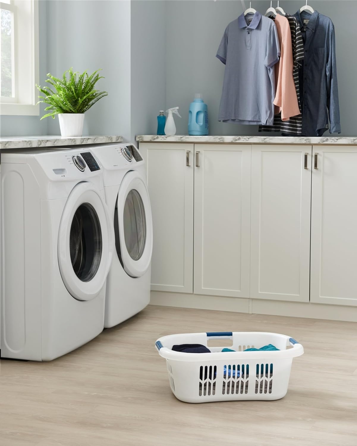 image:imageRubbermaid Large HipHugger Laundry BasketHamper 15Bushel White Stackable Storage BinOrganizer for BathroomBedroomDormHome15 Bushel