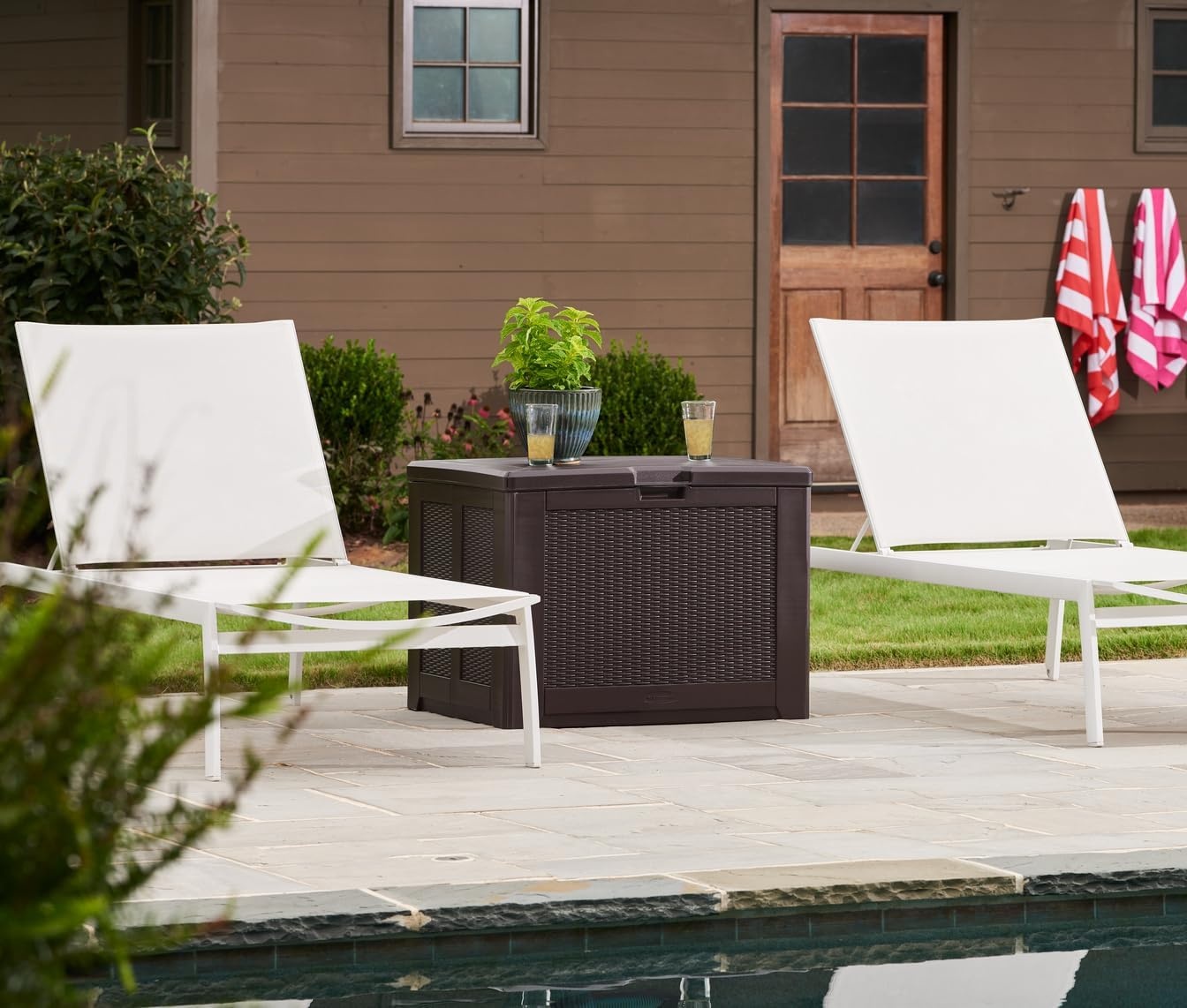 image:imageRubbermaid Medium Resin Outdoor Storage Deck Box 74 Gal Weather Resistant Gray Deck Organization for HomeBackyardPool ChemicalsToysGarden ToolsPorchPatio CushionsBrown