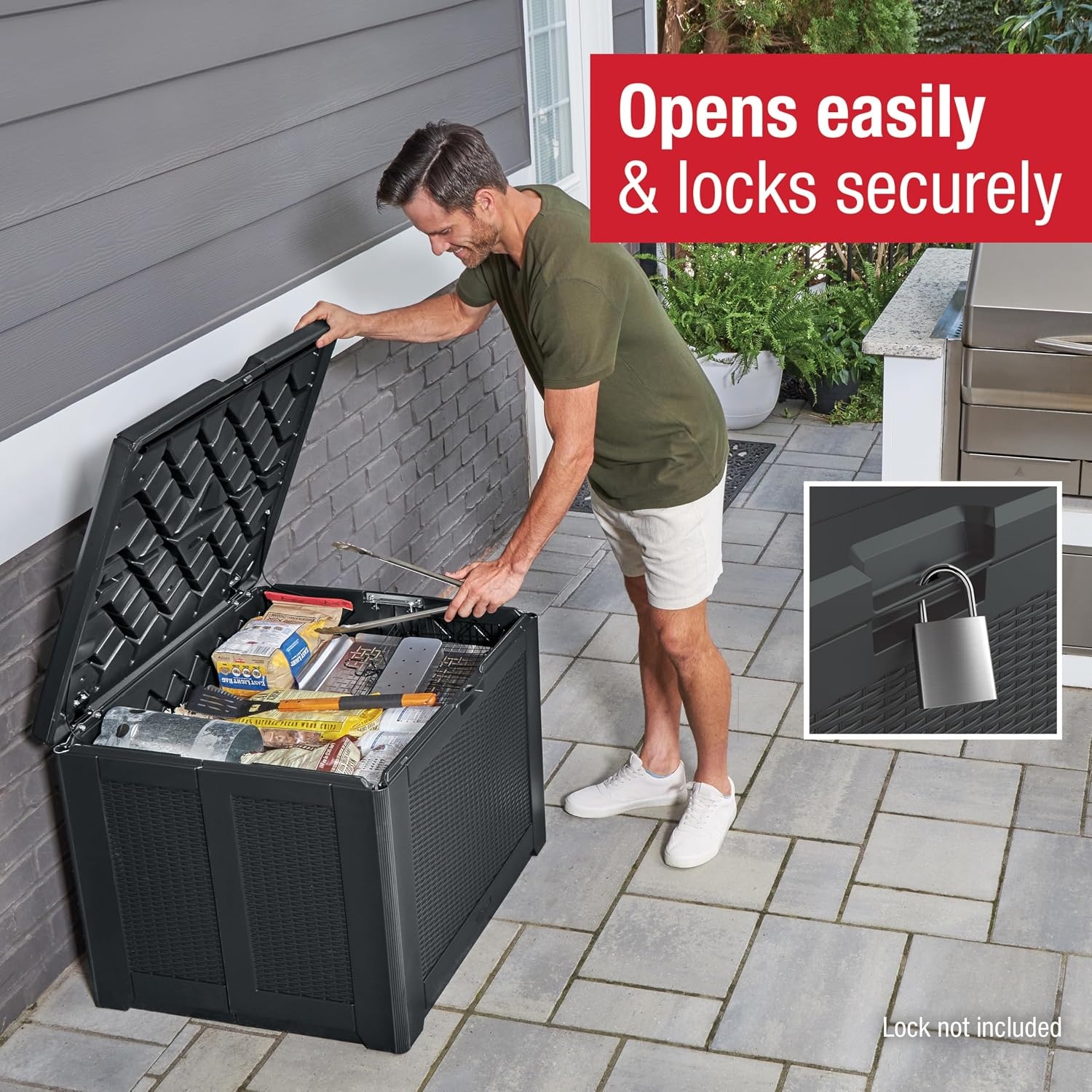 image:imageRubbermaid Medium Resin Outdoor Storage Deck Box 74 Gal Weather Resistant Gray Deck Organization for HomeBackyardPool ChemicalsToysGarden ToolsPorchPatio CushionsCharcoal