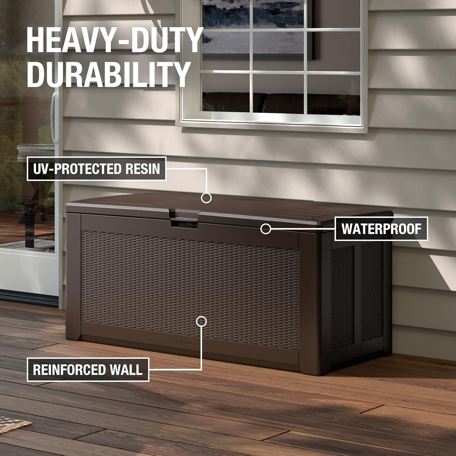 image:imageRubbermaid Medium Resin Outdoor Storage Deck Box 74 Gal Weather Resistant Gray Deck Organization for HomeBackyardPool ChemicalsToysGarden ToolsPorchPatio CushionsBrown
