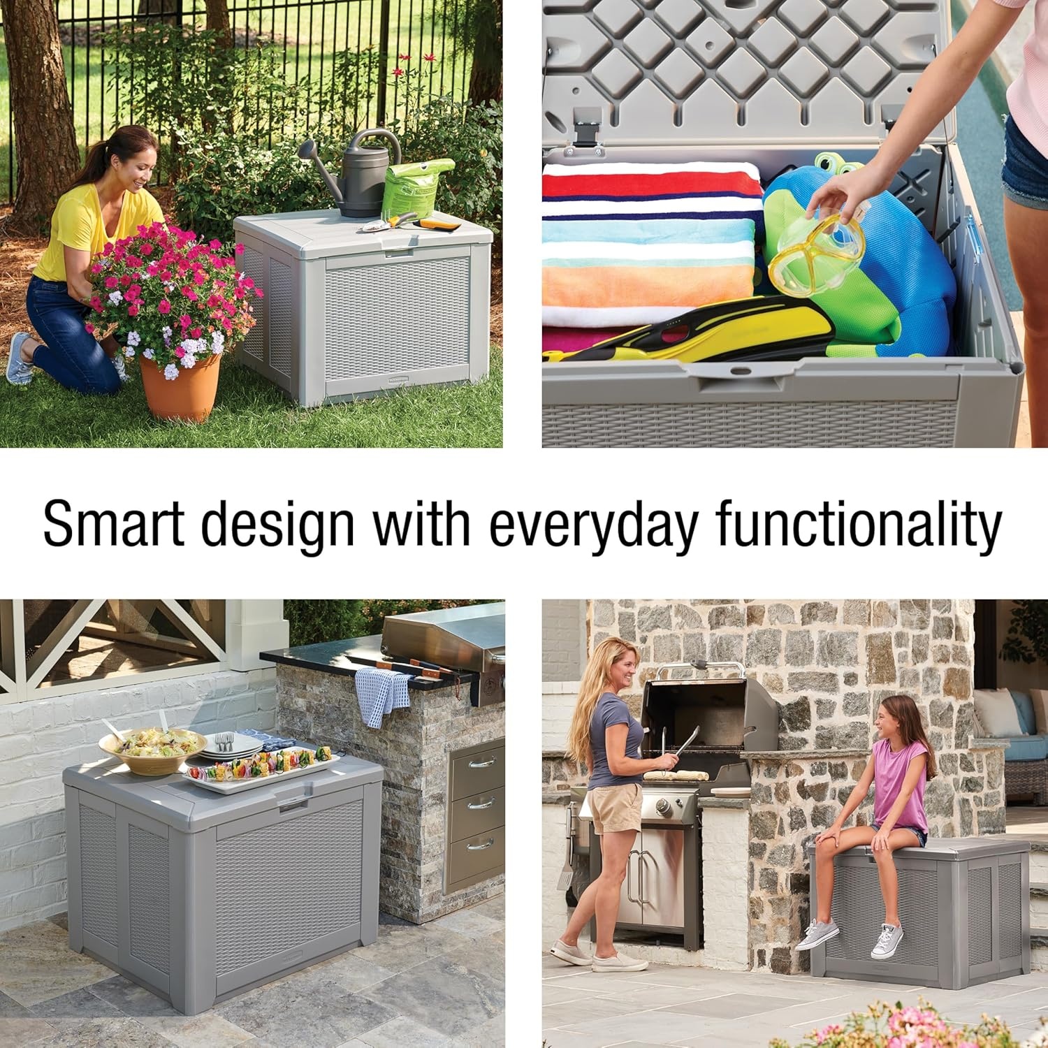 image:imageRubbermaid Medium Resin Outdoor Storage Deck Box 74 Gal Weather Resistant Gray Deck Organization for HomeBackyardPool ChemicalsToysGarden ToolsPorchPatio CushionsGray